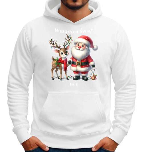 Mikołaj i renifer | Personalizowana świąteczna bluza męska z kapturem BN09 - StoryCups.pl
