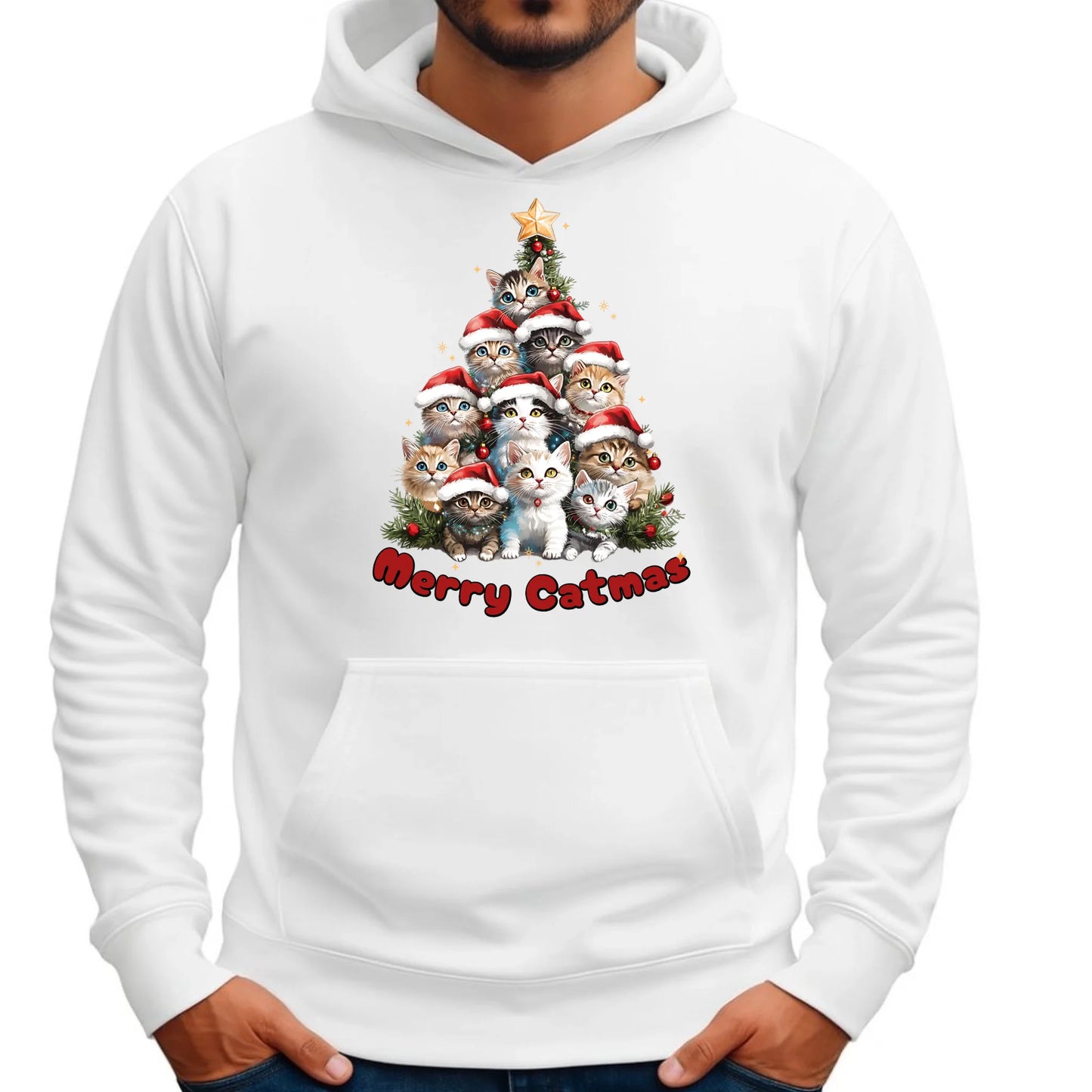 Merry Catmas | Świąteczna bluza męska z kapturem BN20 - StoryCups.pl