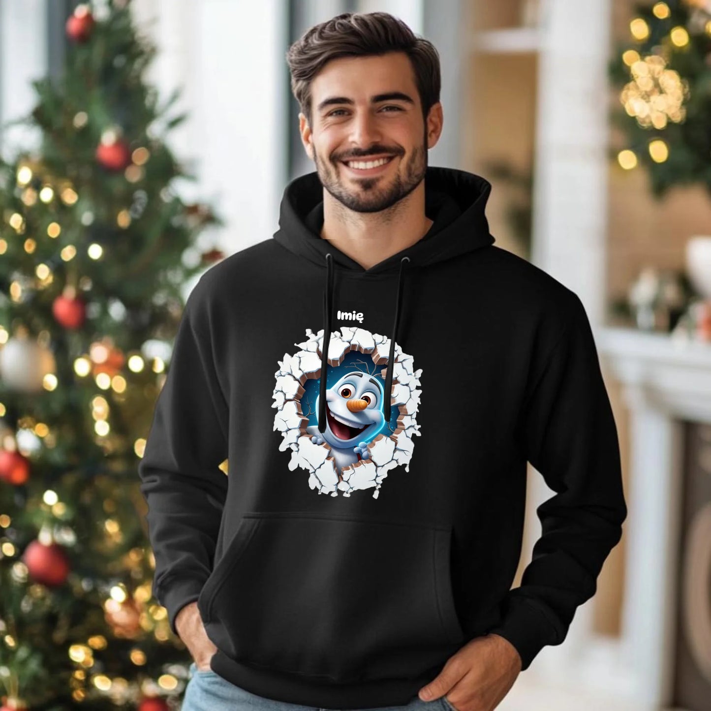 Bałwan 3D | Personalizowana świąteczna bluza męska z kapturem BN84 - StoryCups.pl