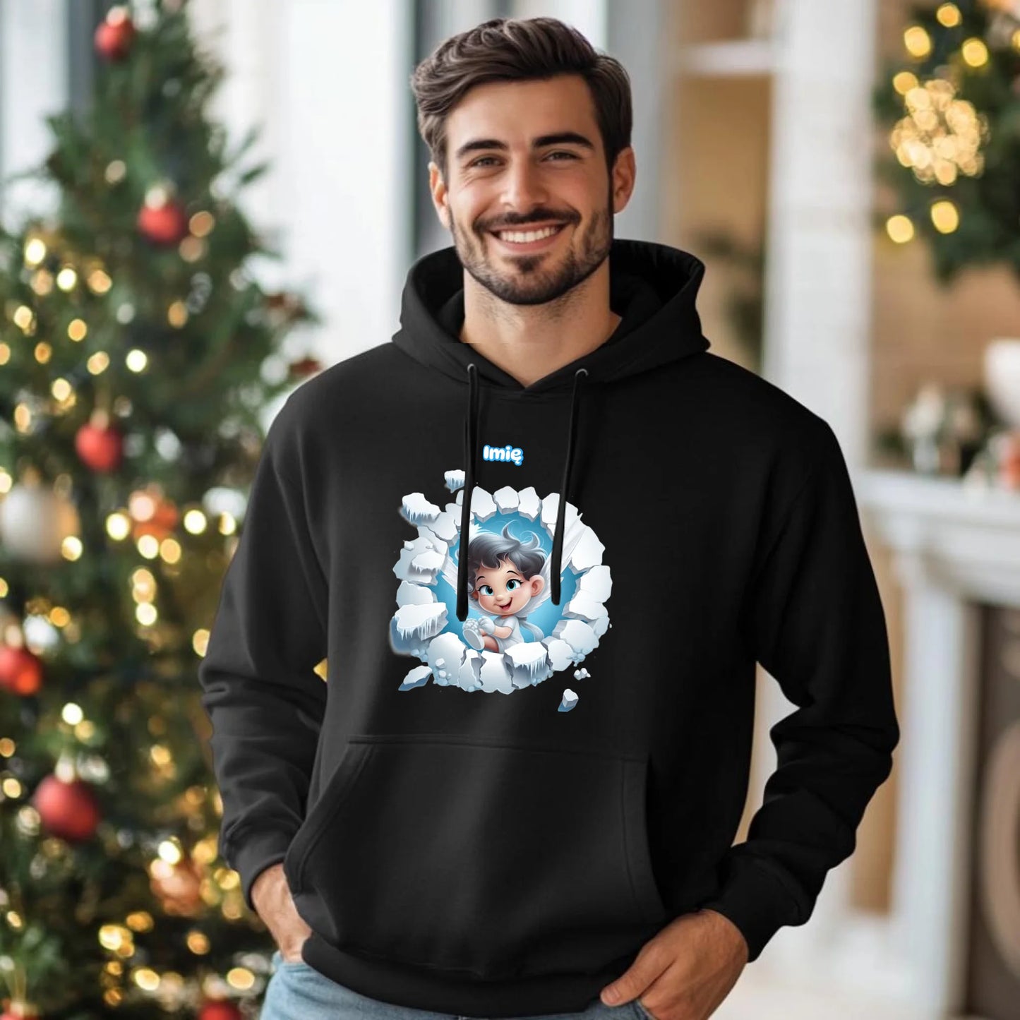 Aniołek 3D | Personalizowana świąteczna bluza męska z kapturem BN87 - StoryCups.pl