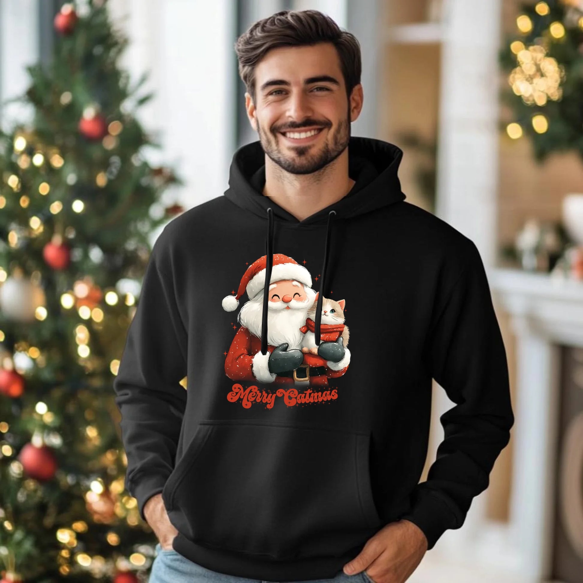 Merry Catmas | Świąteczna bluza męska z kapturem BN38 - StoryCups.pl