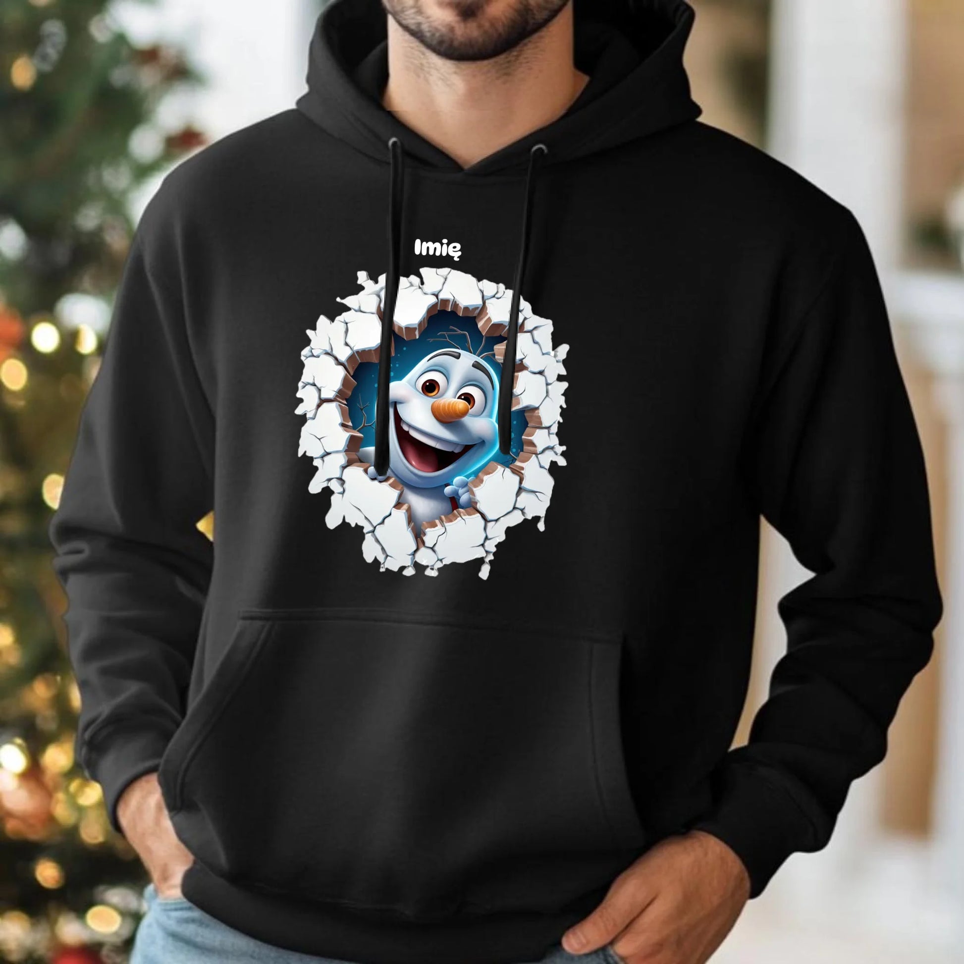 Bałwan 3D | Personalizowana świąteczna bluza męska z kapturem BN84 - StoryCups.pl