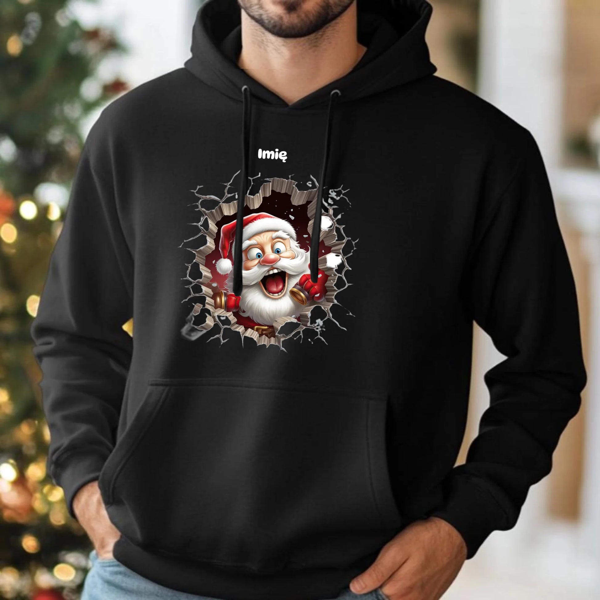 Mikołajek 3D | Personalizowana świąteczna bluza męska z kapturem BN85 - StoryCups.pl