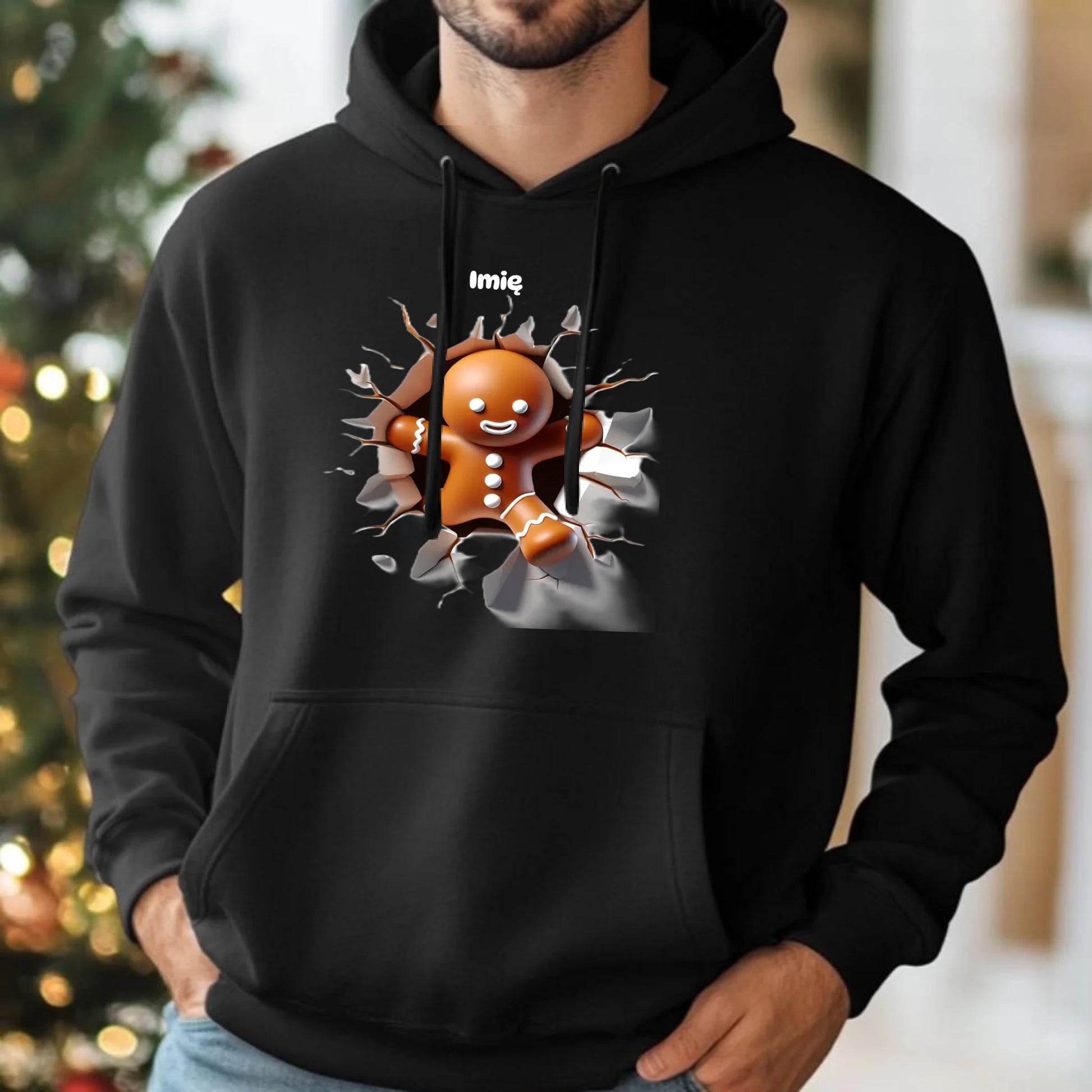 Pierniczek 3D | Personalizowana świąteczna bluza męska z kapturem BN81 - StoryCups.pl