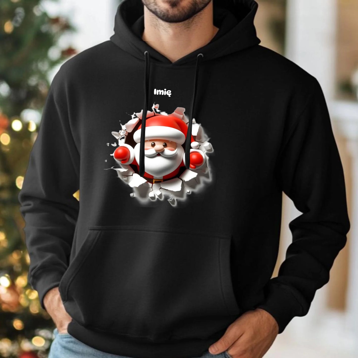 Mikołaj 3D | Personalizowana świąteczna bluza męska z kapturem BN80 - StoryCups.pl