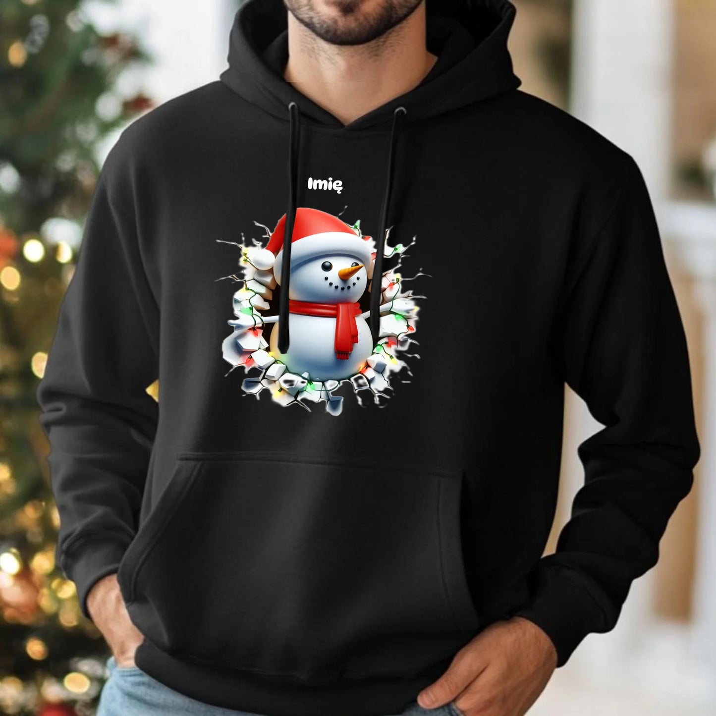 Bałwanek 3D | Personalizowana świąteczna bluza męska z kapturem BN82 - StoryCups.pl