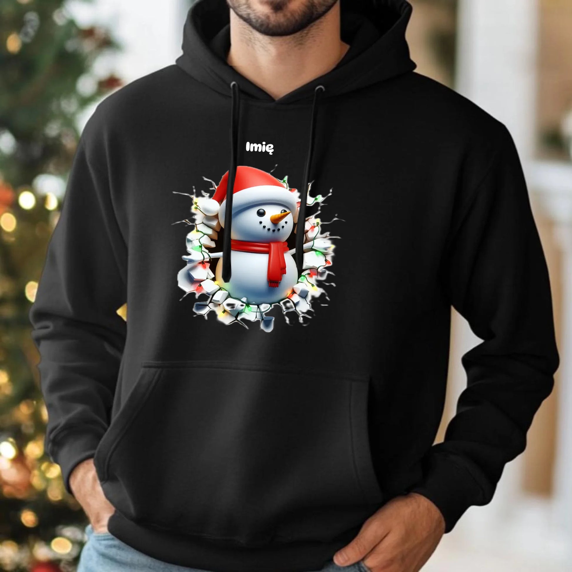 Bałwanek 3D | Personalizowana świąteczna bluza męska z kapturem BN82 - StoryCups.pl