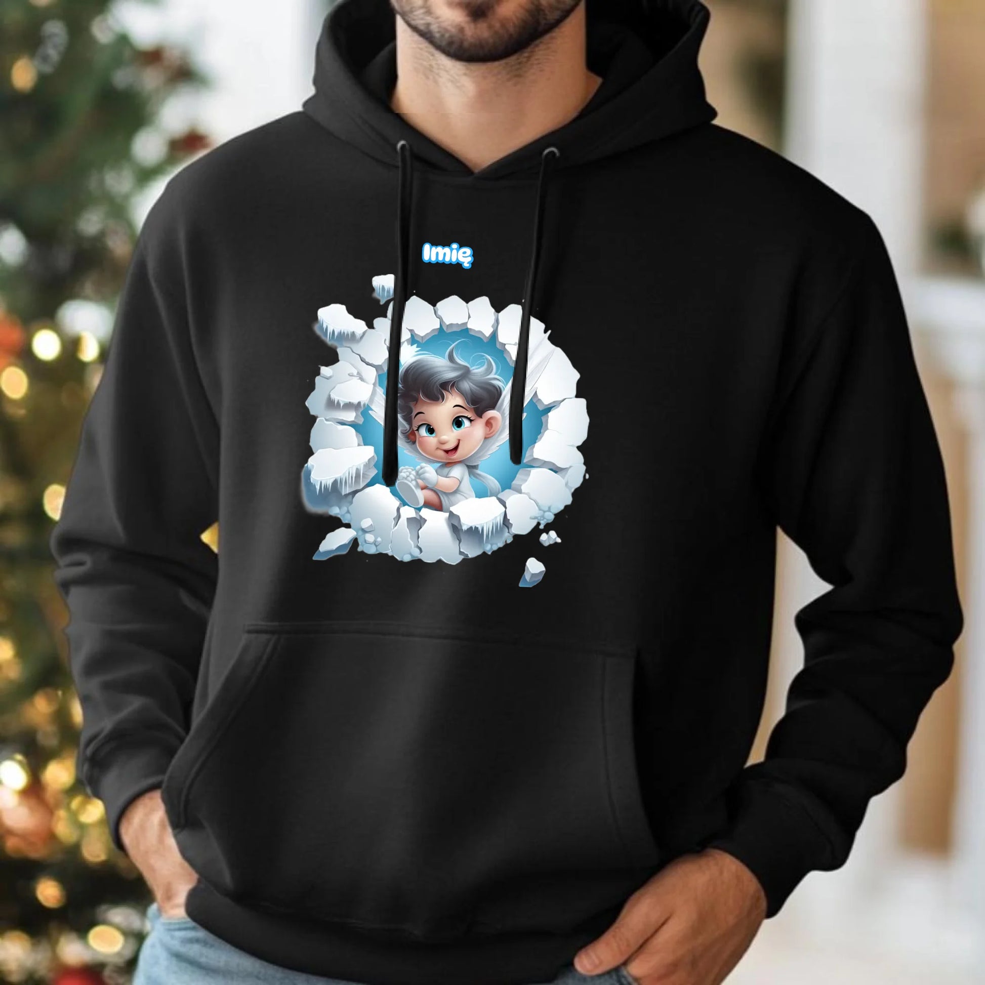 Aniołek 3D | Personalizowana świąteczna bluza męska z kapturem BN87 - StoryCups.pl