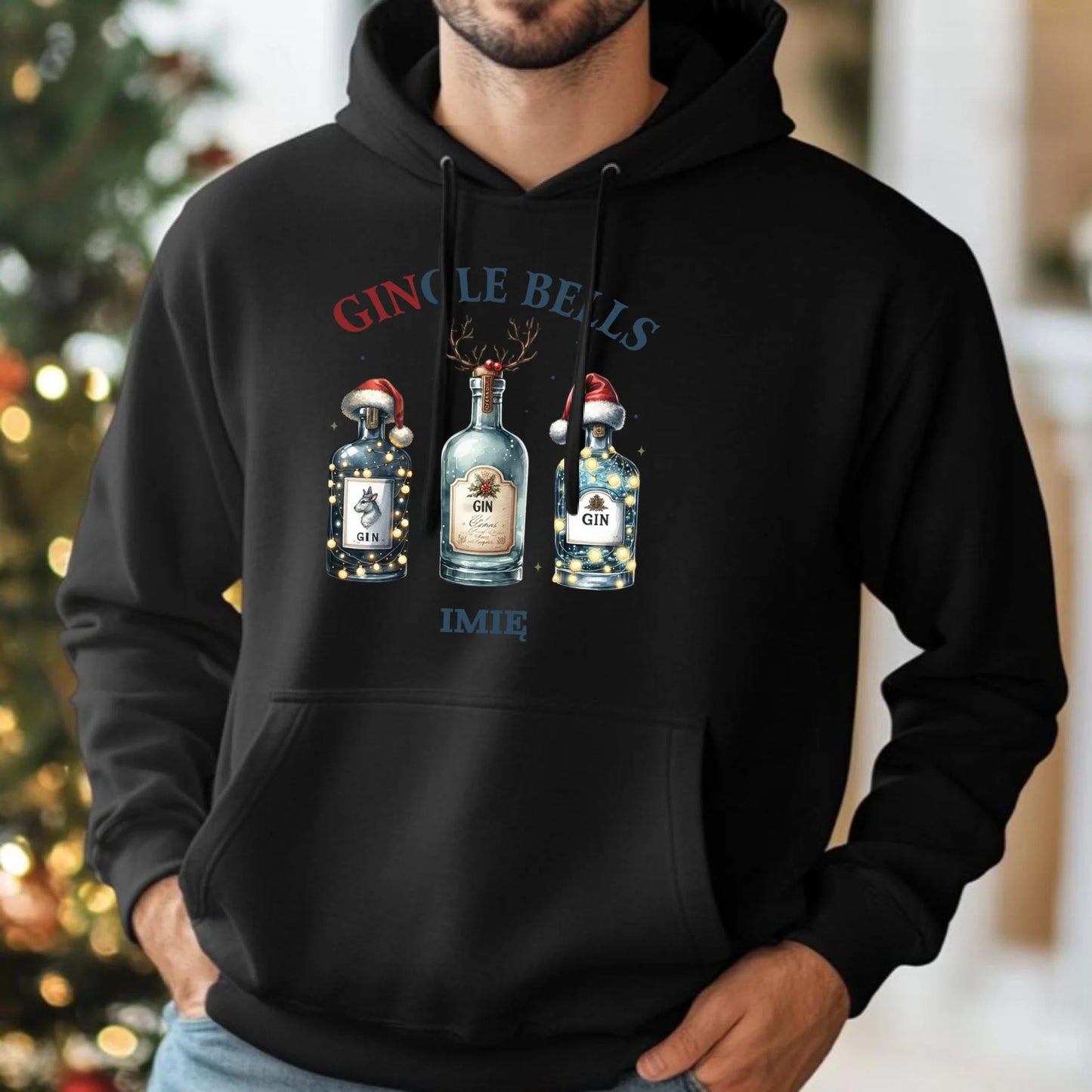 Gingle bells | Personalizowana świąteczna bluza męska z kapturem BN68 - StoryCups.pl