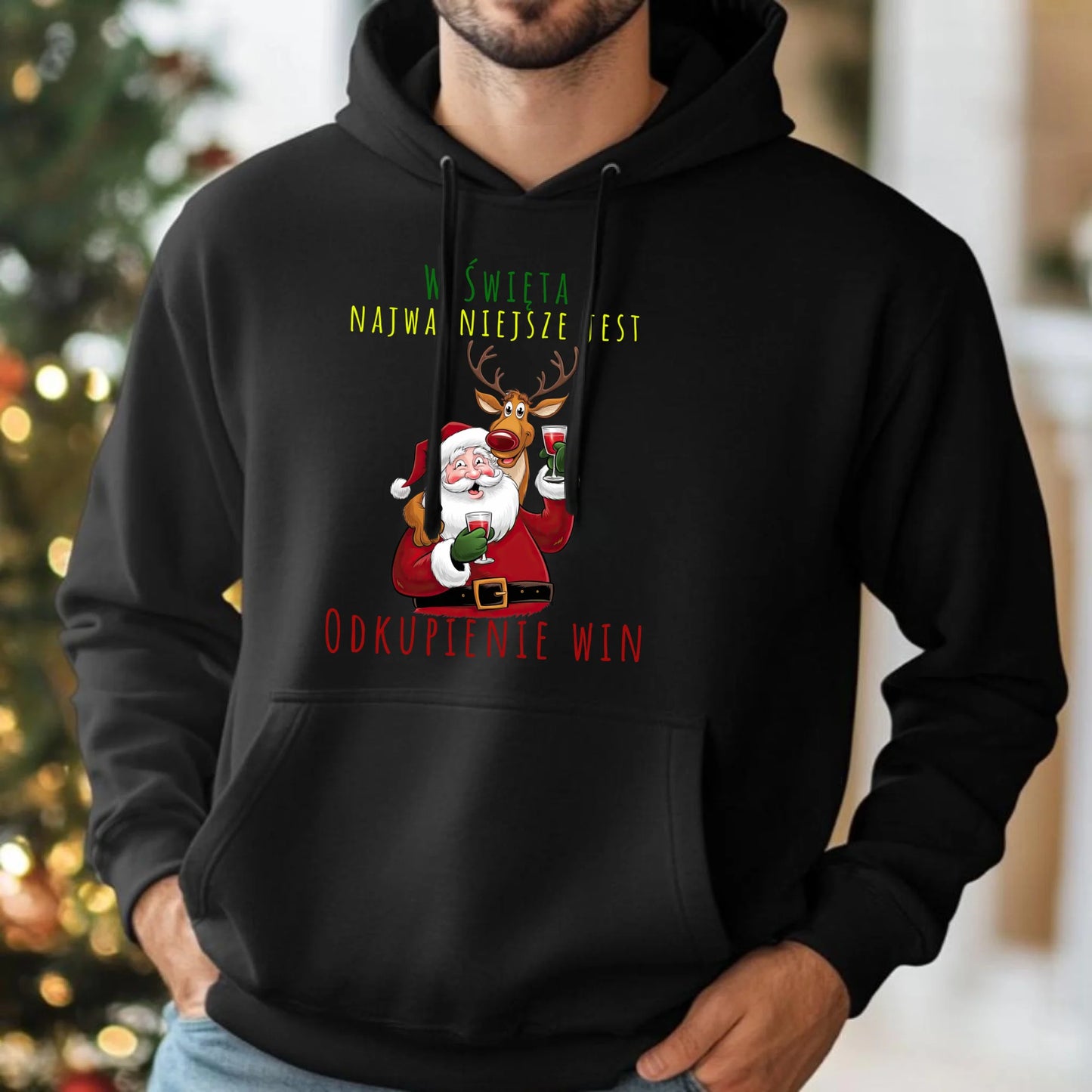 Odkupienie win | Świąteczna bluza męska z kapturem BN73 - StoryCups.pl