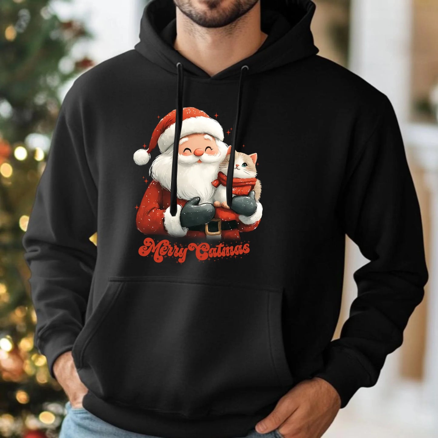 Merry Catmas | Świąteczna bluza męska z kapturem BN38 - StoryCups.pl