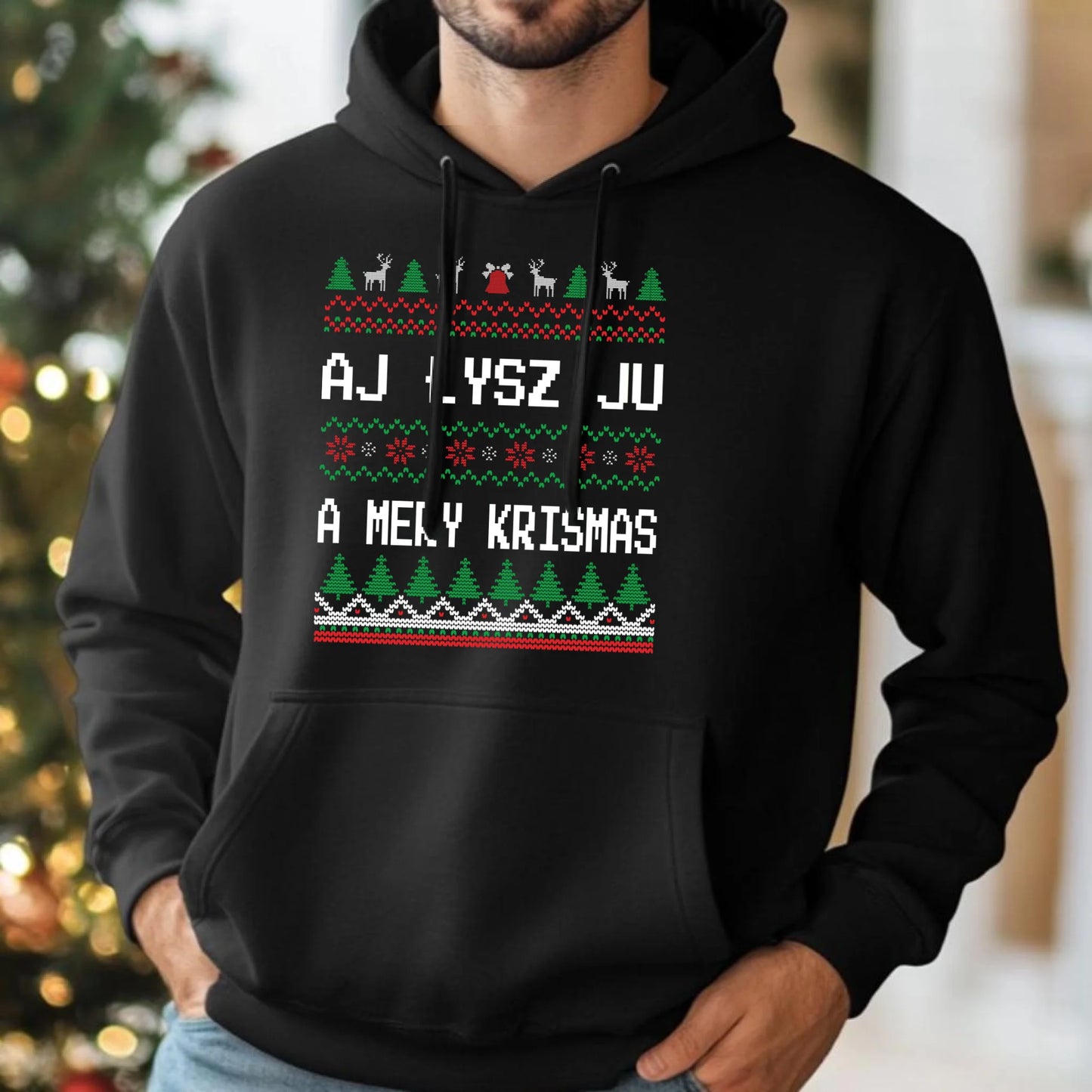 Aj łysz ju a mery krismas | Świąteczna bluza męska z kapturem BN12 - StoryCups.pl