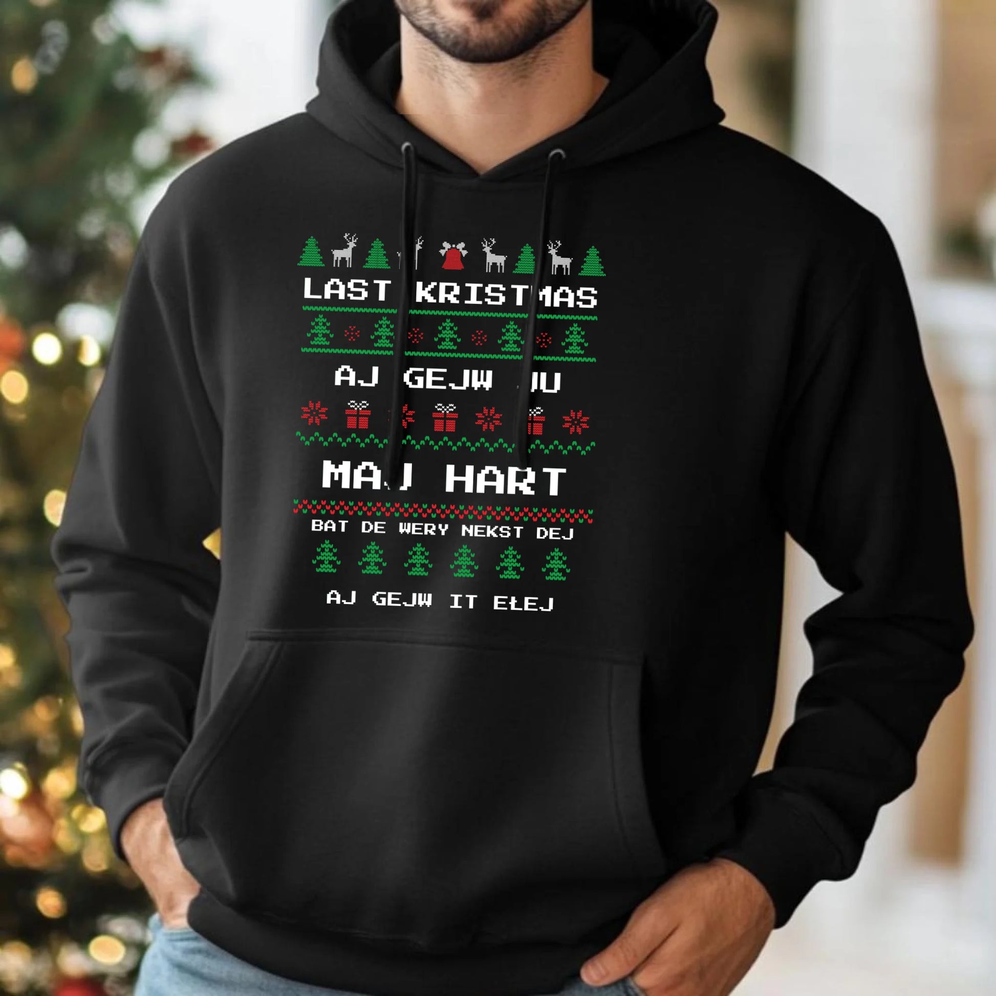 Last kristmas aj gejw ju maj hart | Świąteczna bluza męska z kapturem BN13 - StoryCups.pl