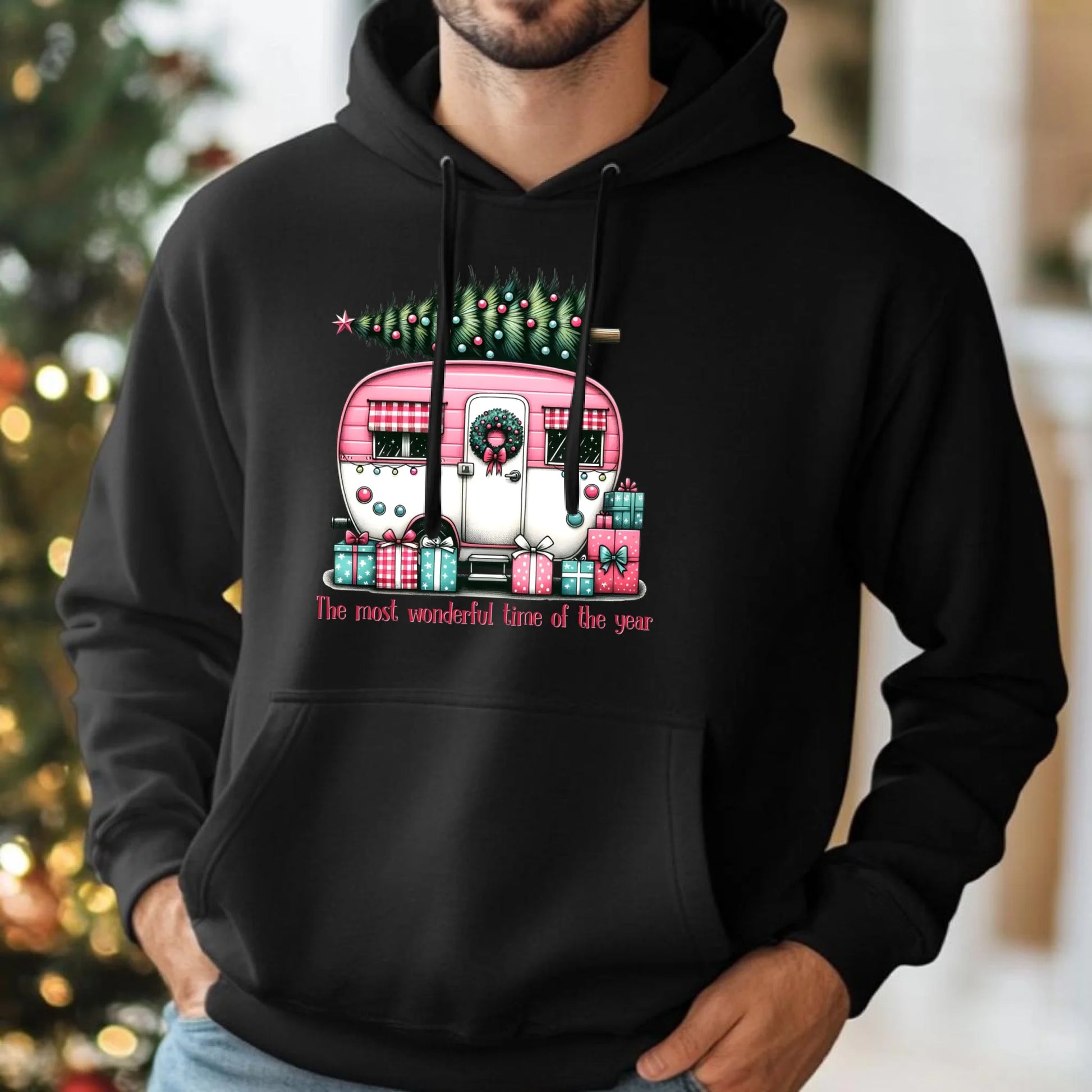 Kempingowe Święta | Świąteczna bluza męska z kapturem BN40 - StoryCups.pl