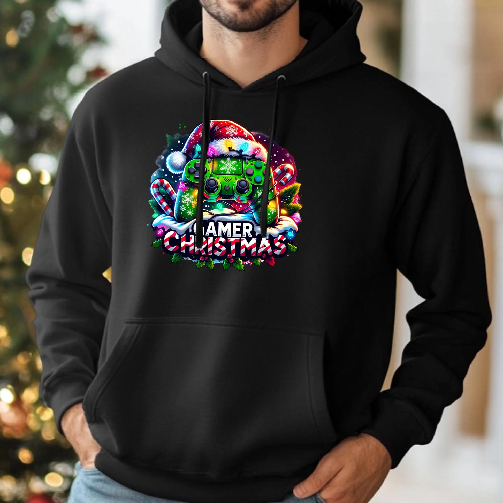 Świąteczny gracz | Bluza męska z kapturem na święta dla gracza BN22 - StoryCups.pl
