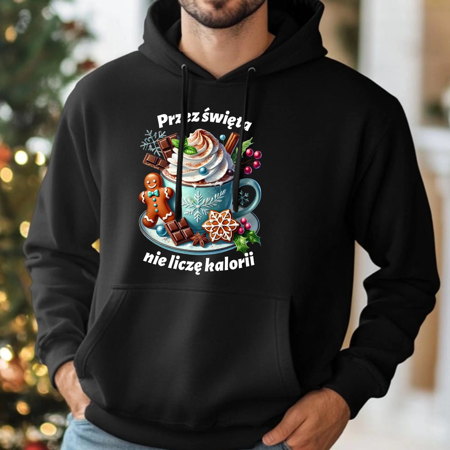 Przez święta nie liczę kalorii | Świąteczna bluza męska z kapturem BN31 - StoryCups.pl