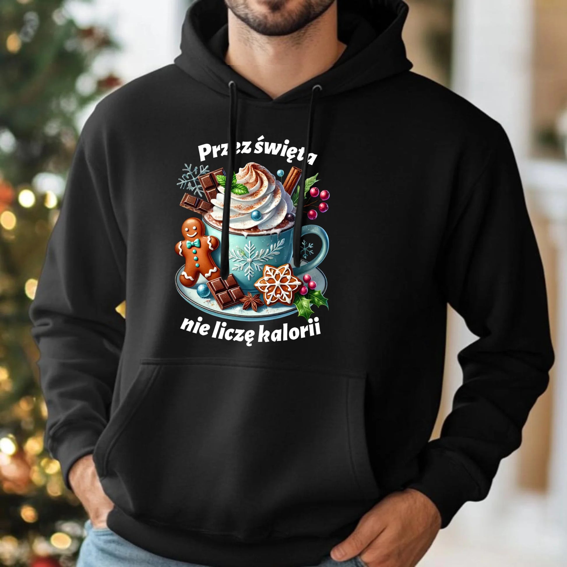 Przez święta nie liczę kalorii | Świąteczna bluza męska z kapturem BN31 - StoryCups.pl