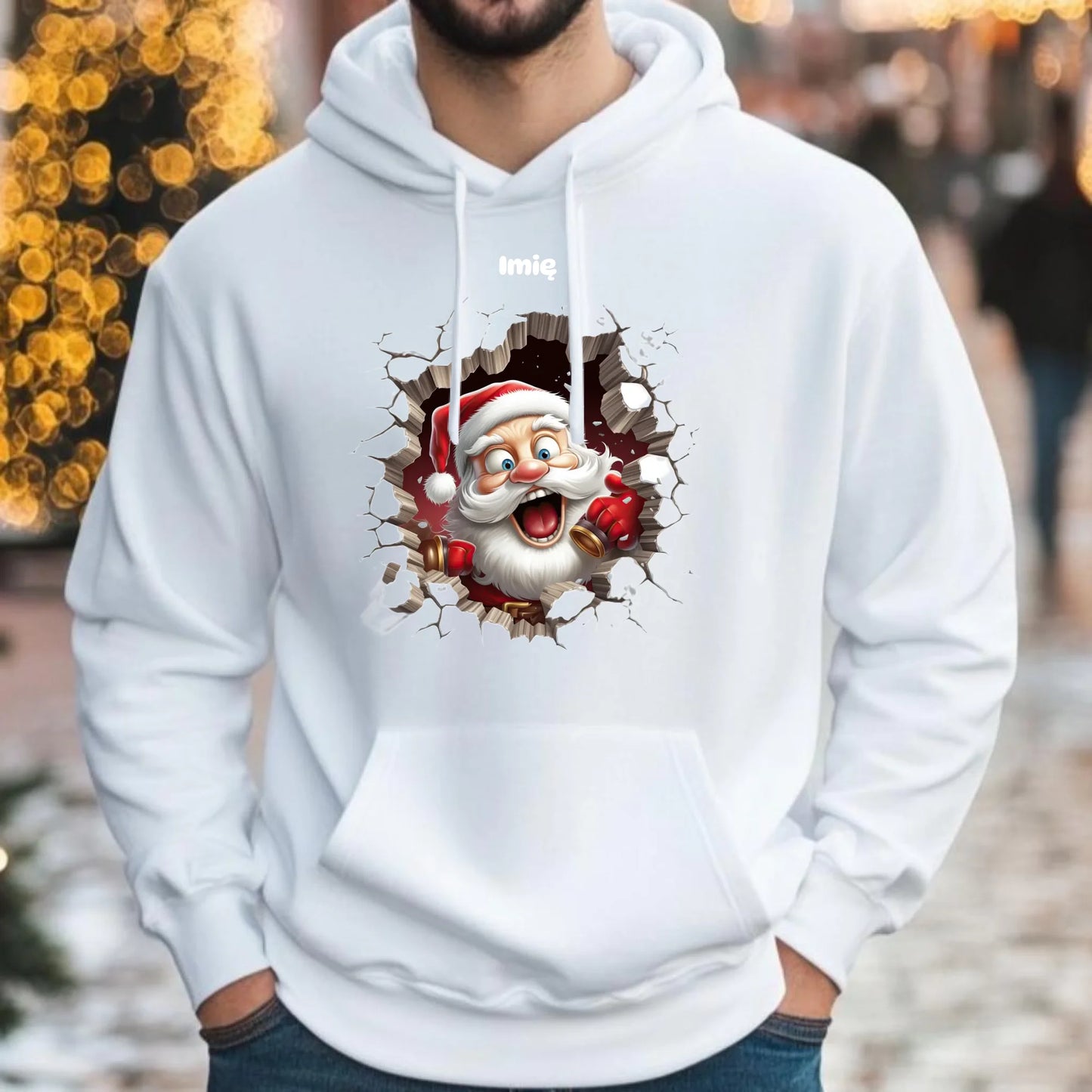 Mikołajek 3D | Personalizowana świąteczna bluza męska z kapturem BN85 - StoryCups.pl