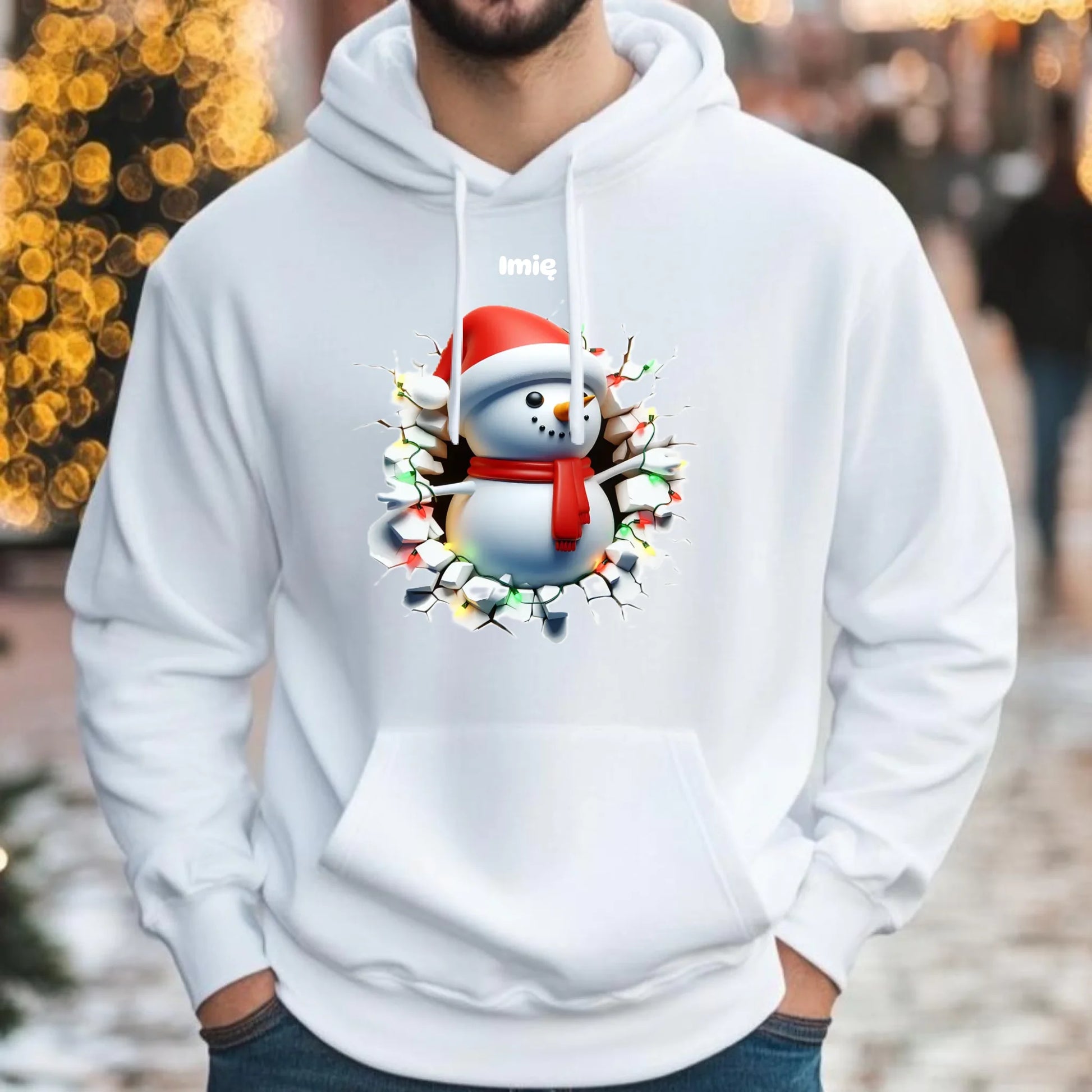 Bałwanek 3D | Personalizowana świąteczna bluza męska z kapturem BN82 - StoryCups.pl