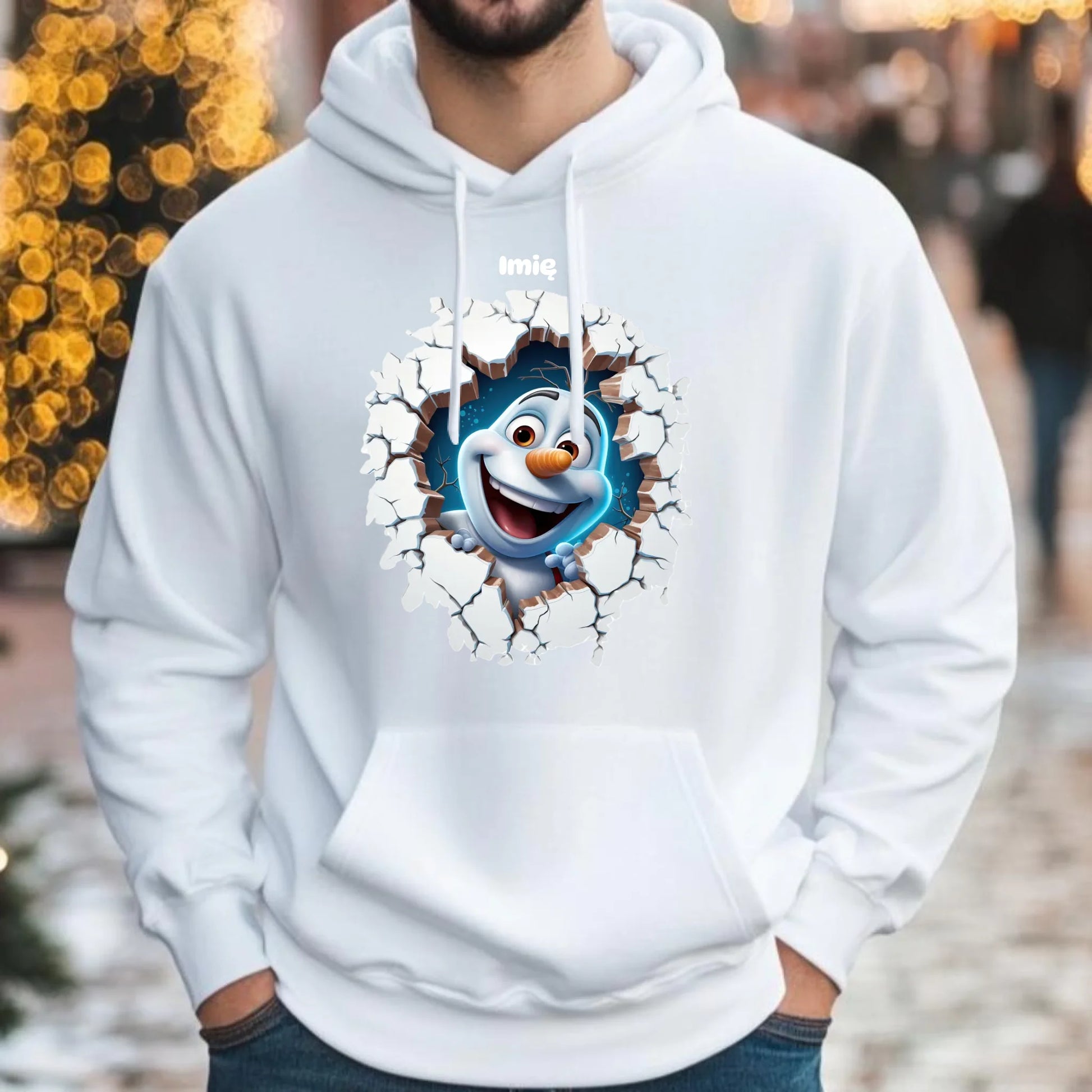 Bałwan 3D | Personalizowana świąteczna bluza męska z kapturem BN84 - StoryCups.pl