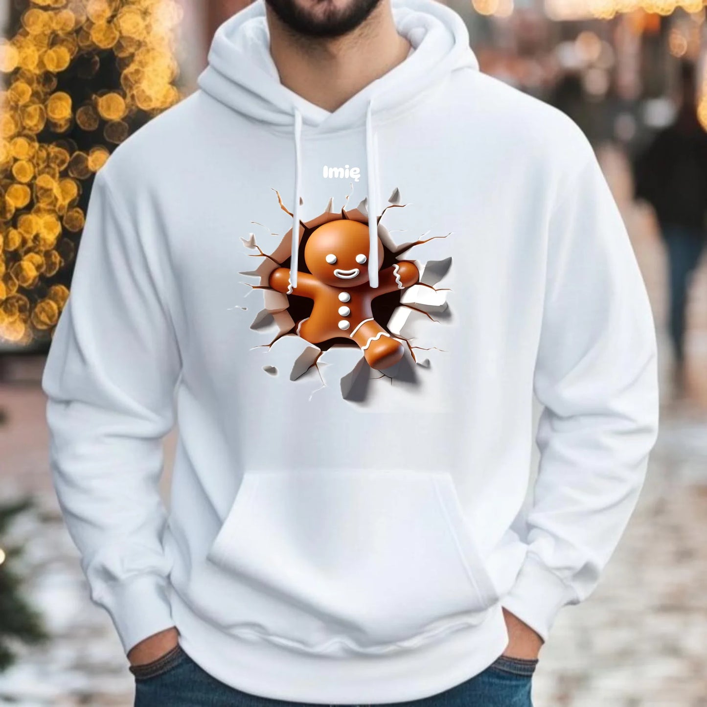 Pierniczek 3D | Personalizowana świąteczna bluza męska z kapturem BN81 - StoryCups.pl