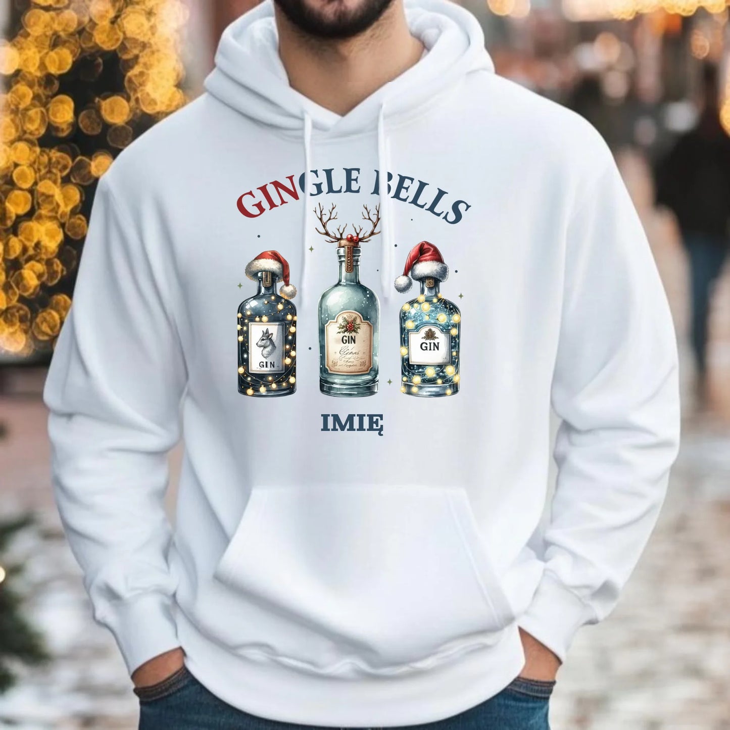 Gingle bells | Personalizowana świąteczna bluza męska z kapturem BN68 - StoryCups.pl