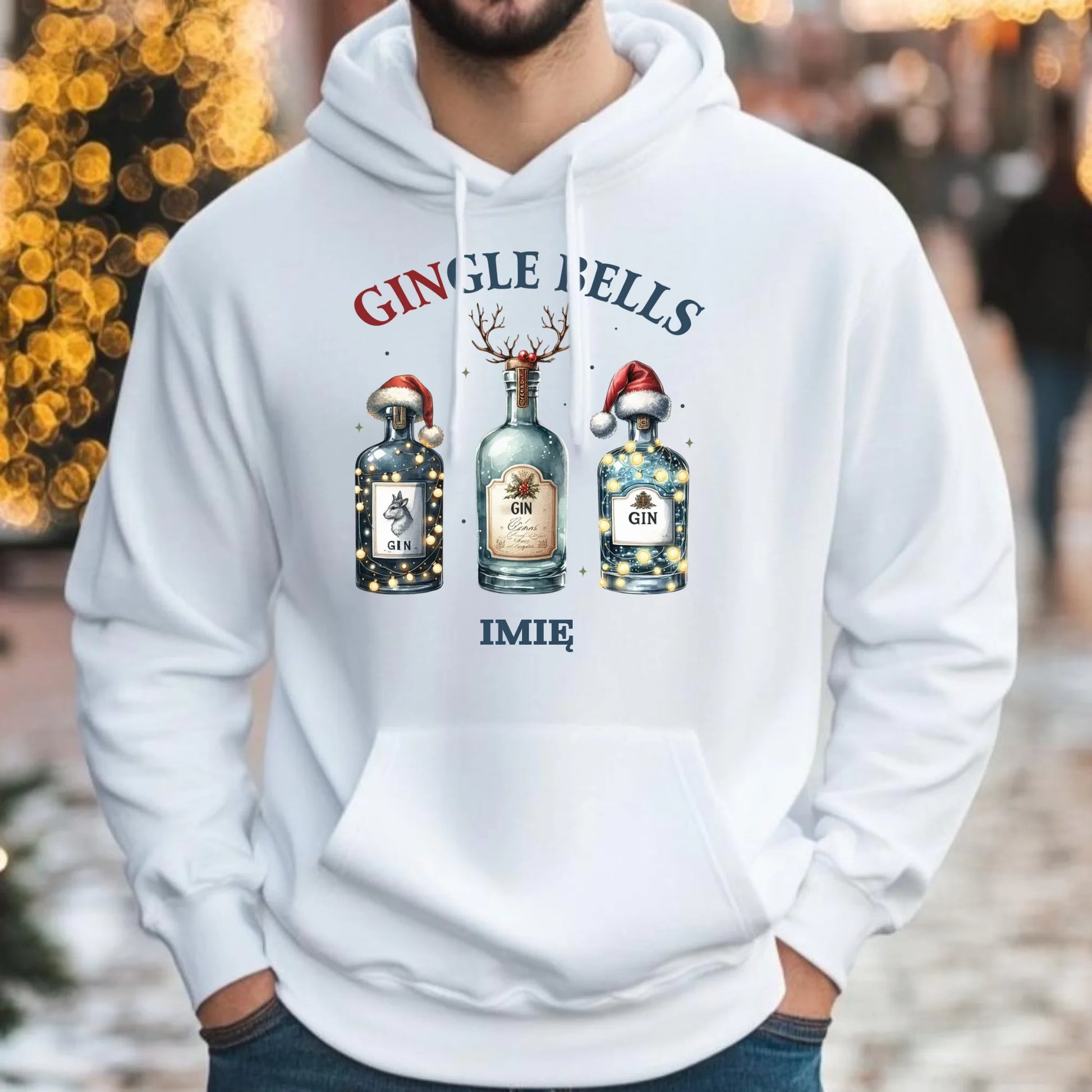 Gingle bells | Personalizowana świąteczna bluza męska z kapturem BN68 - StoryCups.pl