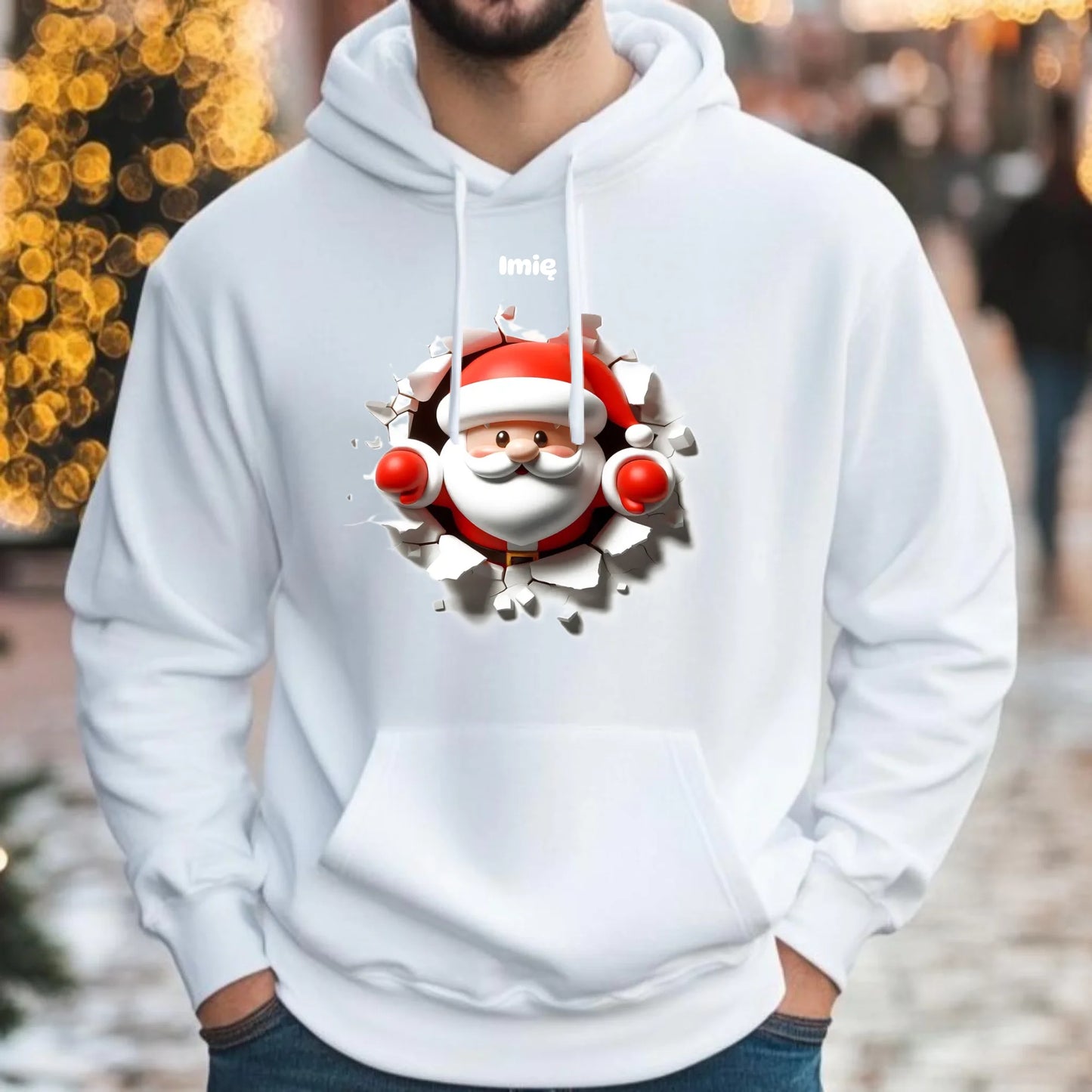 Mikołaj 3D | Personalizowana świąteczna bluza męska z kapturem BN80 - StoryCups.pl