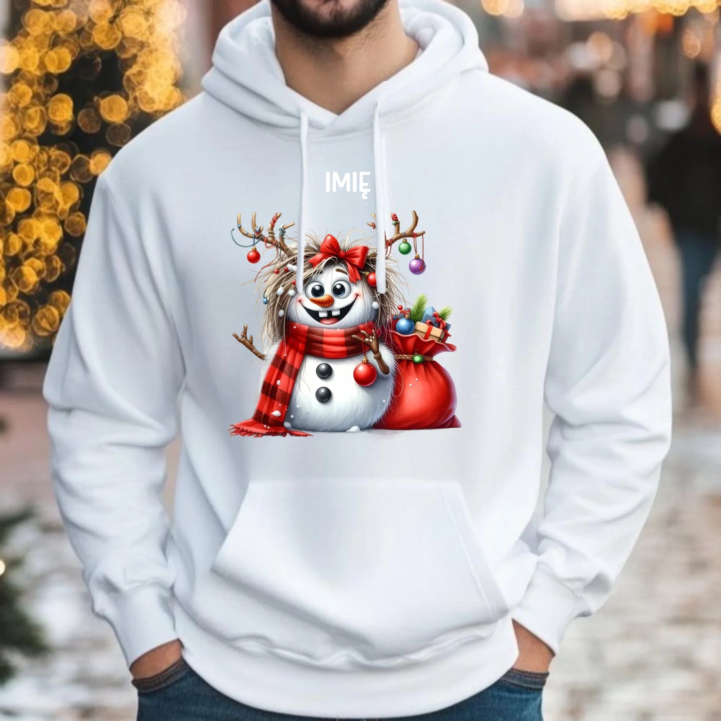 Bałwanek | Personalizowana świąteczna bluza męska z kapturem BN70 - StoryCups.pl