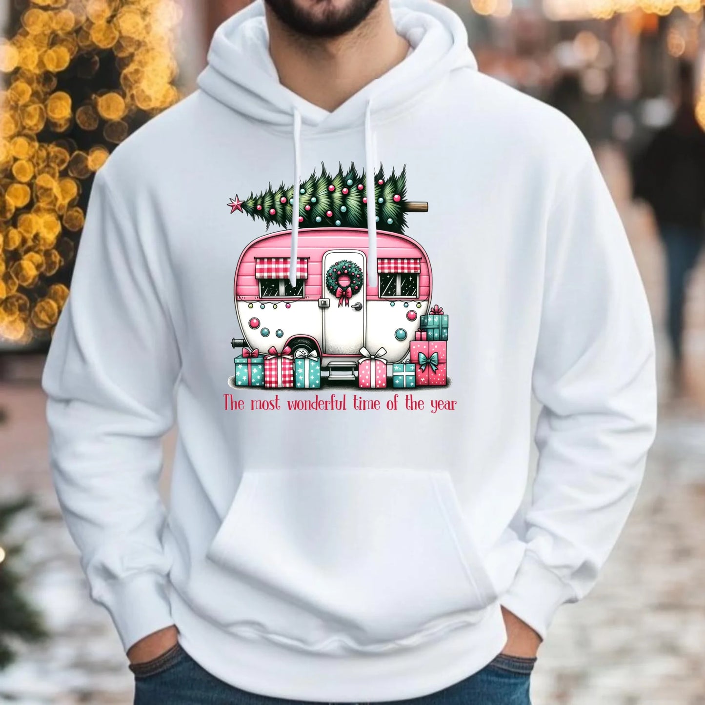 Kempingowe Święta | Świąteczna bluza męska z kapturem BN40 - StoryCups.pl