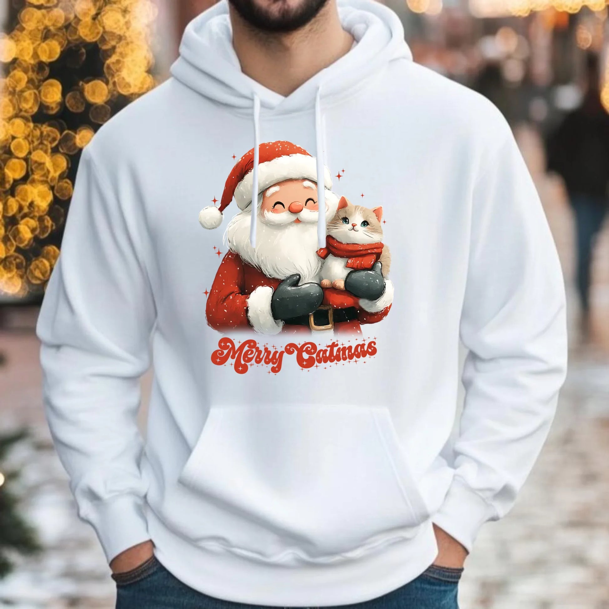 Merry Catmas | Świąteczna bluza męska z kapturem BN38 - StoryCups.pl