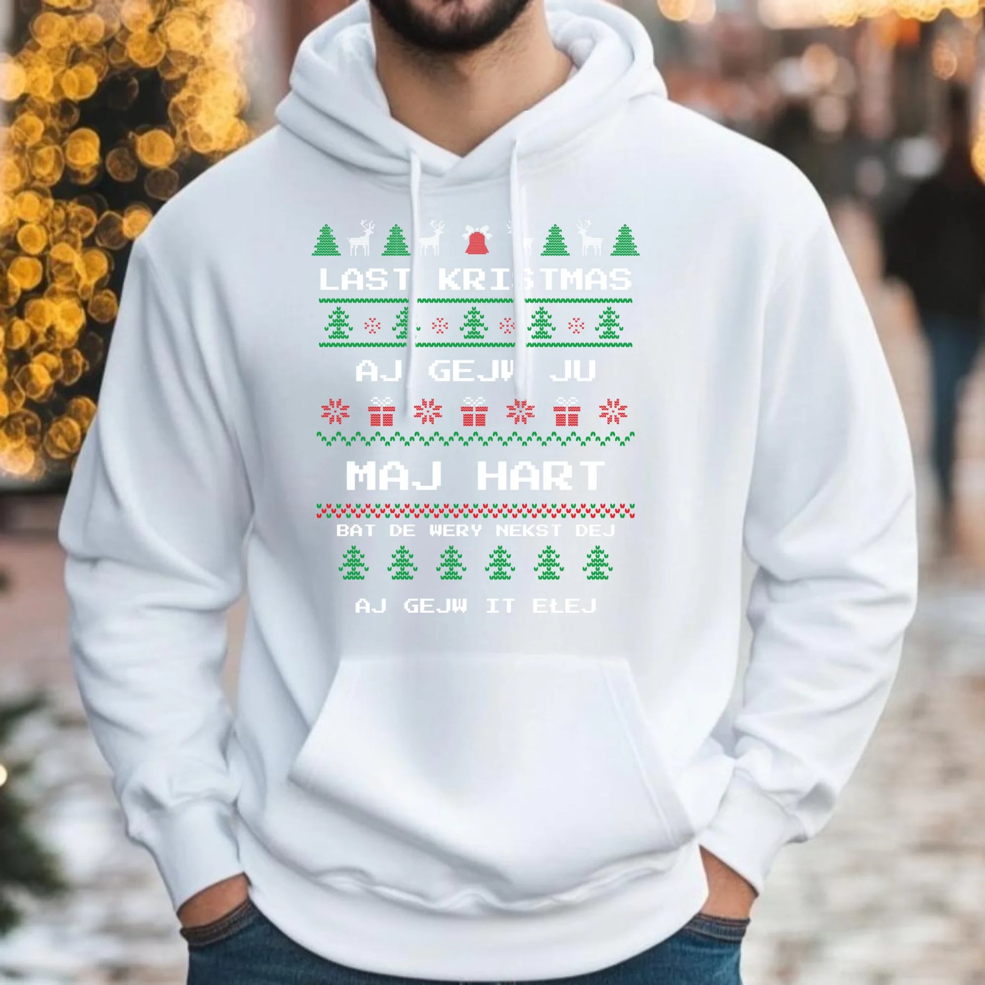 Last kristmas aj gejw ju maj hart | Świąteczna bluza męska z kapturem BN13 - StoryCups.pl