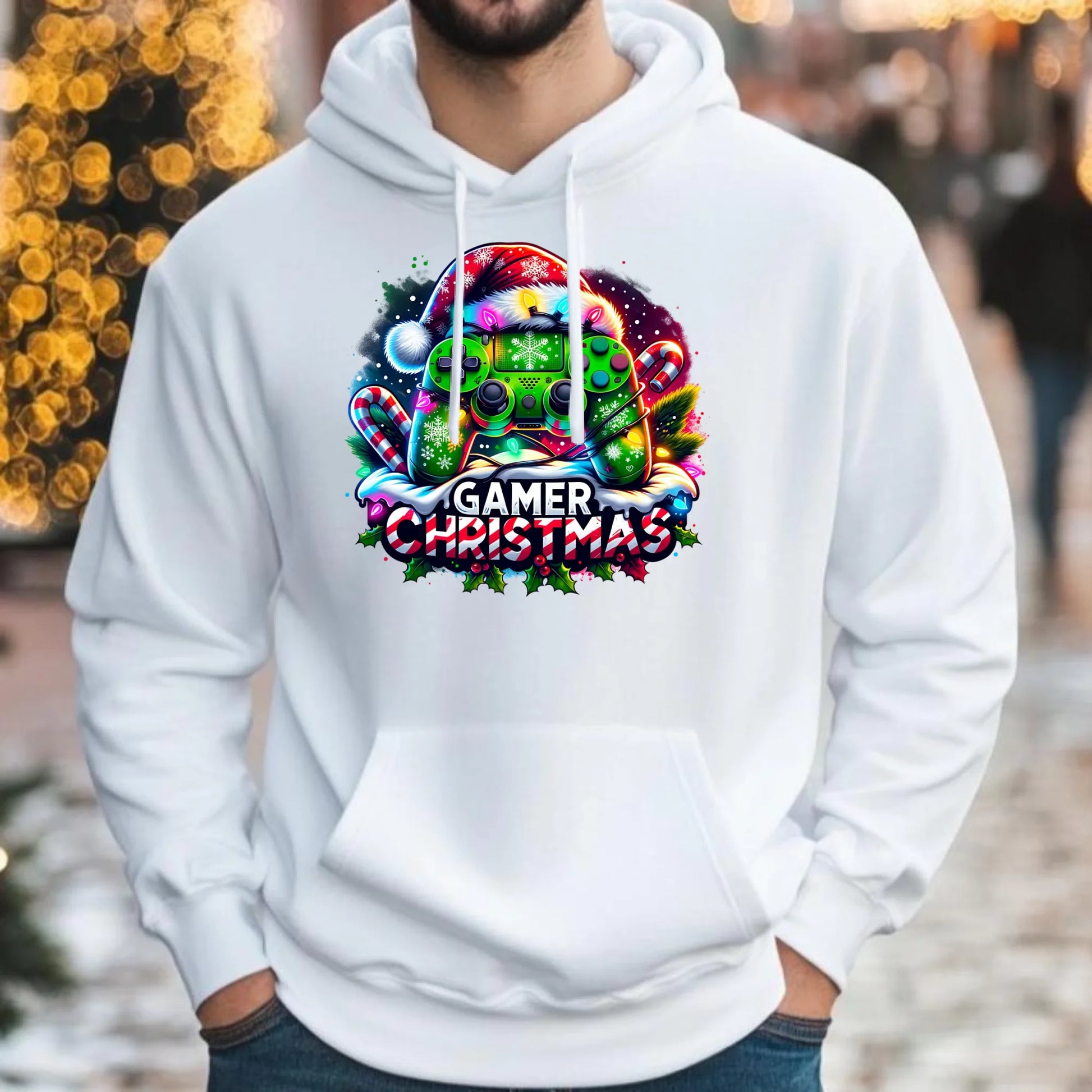 Świąteczny gracz | Bluza męska z kapturem na święta dla gracza BN22 - StoryCups.pl