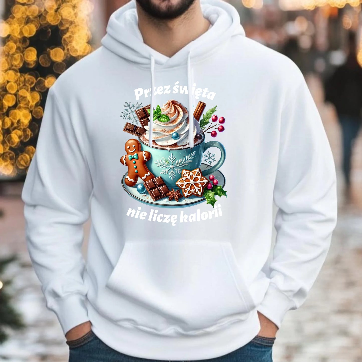 Przez święta nie liczę kalorii | Świąteczna bluza męska z kapturem BN31 - StoryCups.pl
