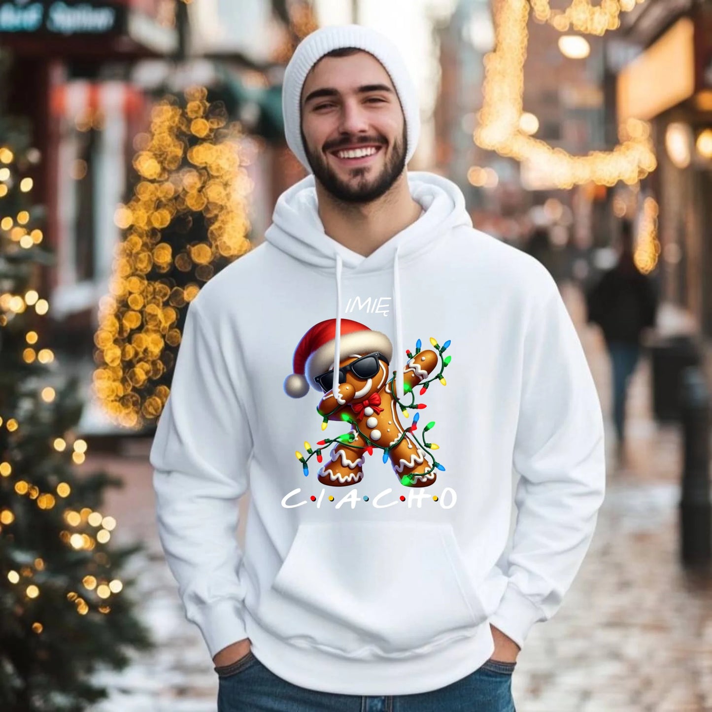 Ciacho | Personalizowana świąteczna bluza męska z kapturem BN94 - StoryCups.pl