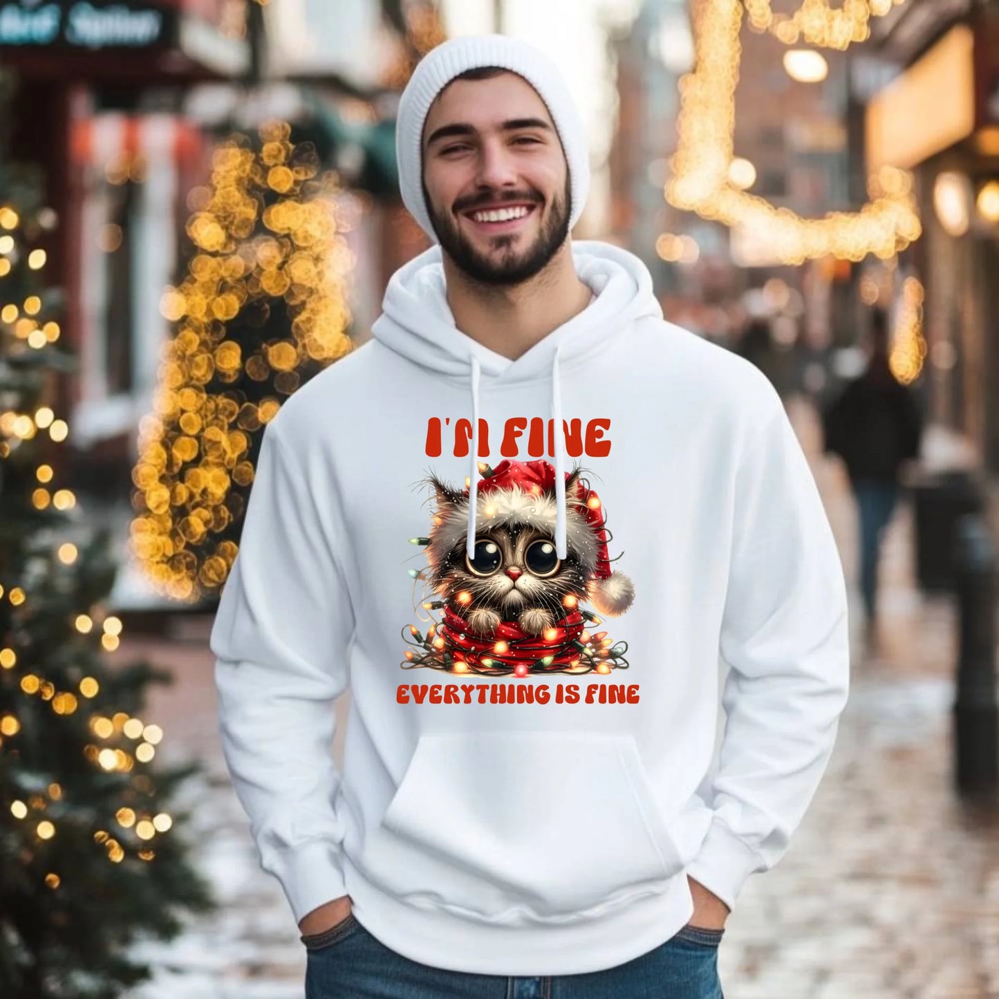 Wszystko jest w porządku | Świąteczna bluza męska z kapturem BN67 - StoryCups.pl