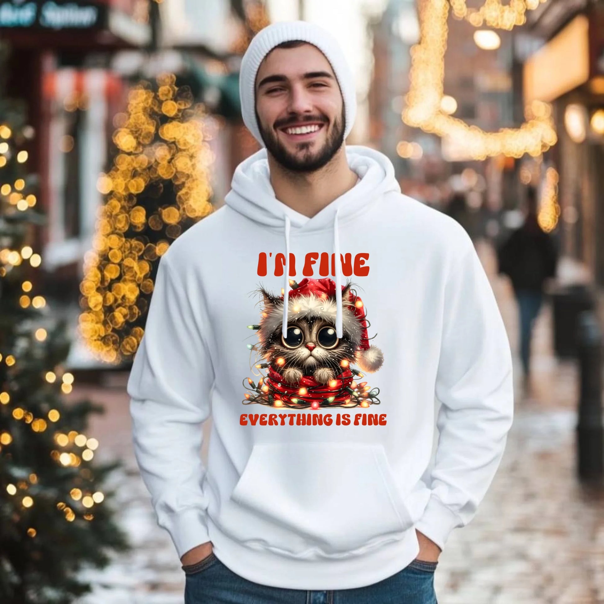 Wszystko jest w porządku | Świąteczna bluza męska z kapturem BN67 - StoryCups.pl