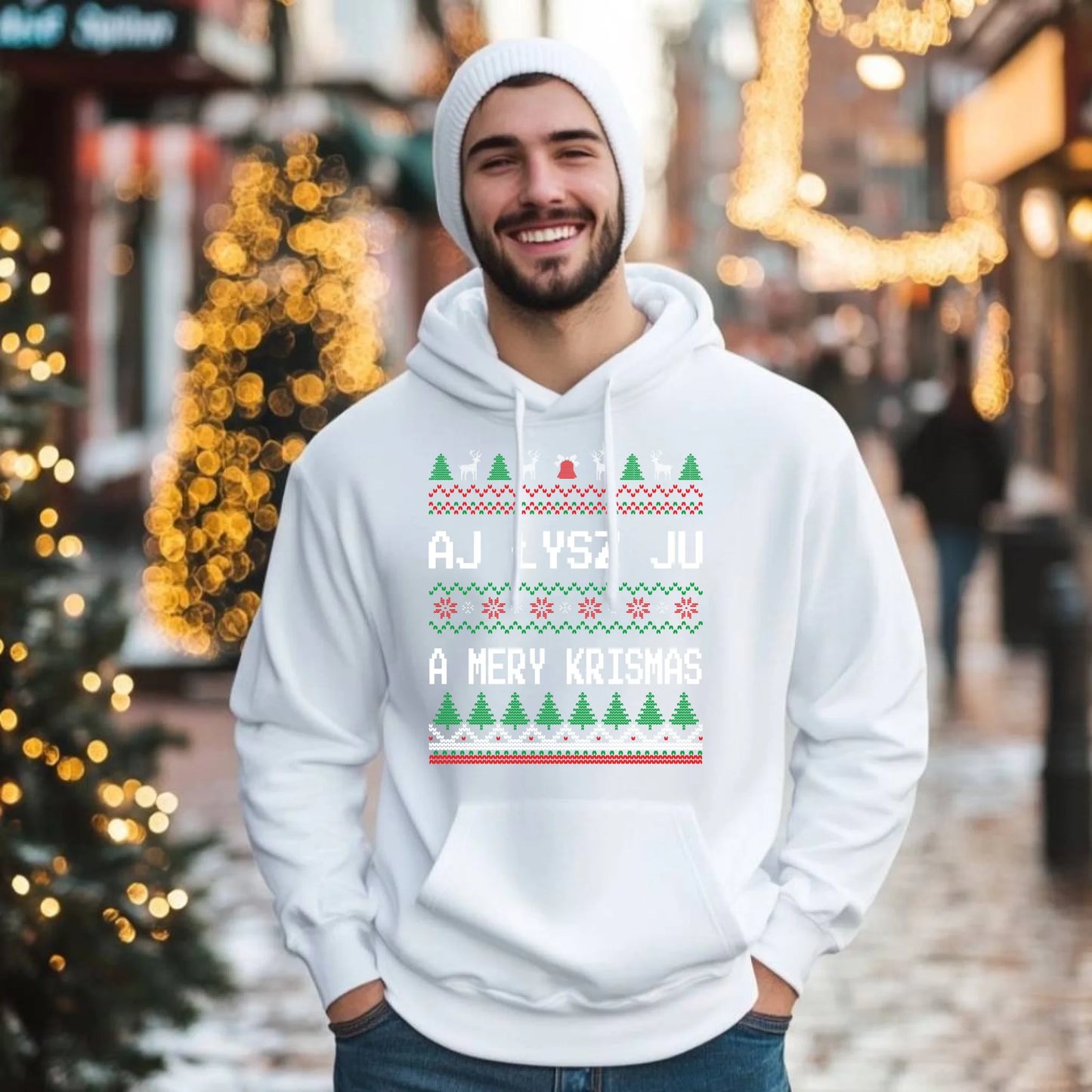 Aj łysz ju a mery krismas | Świąteczna bluza męska z kapturem BN12 - StoryCups.pl