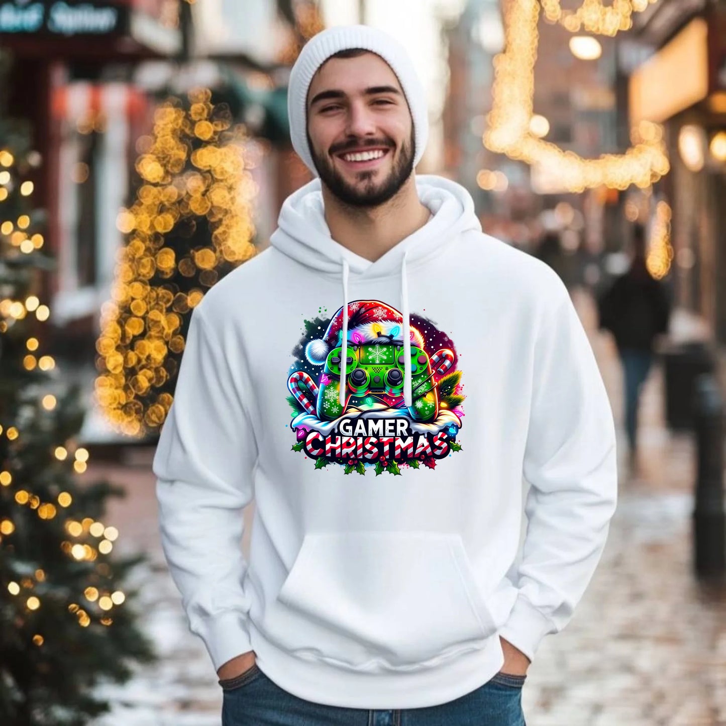 Świąteczny gracz | Bluza męska z kapturem na święta dla gracza BN22 - StoryCups.pl