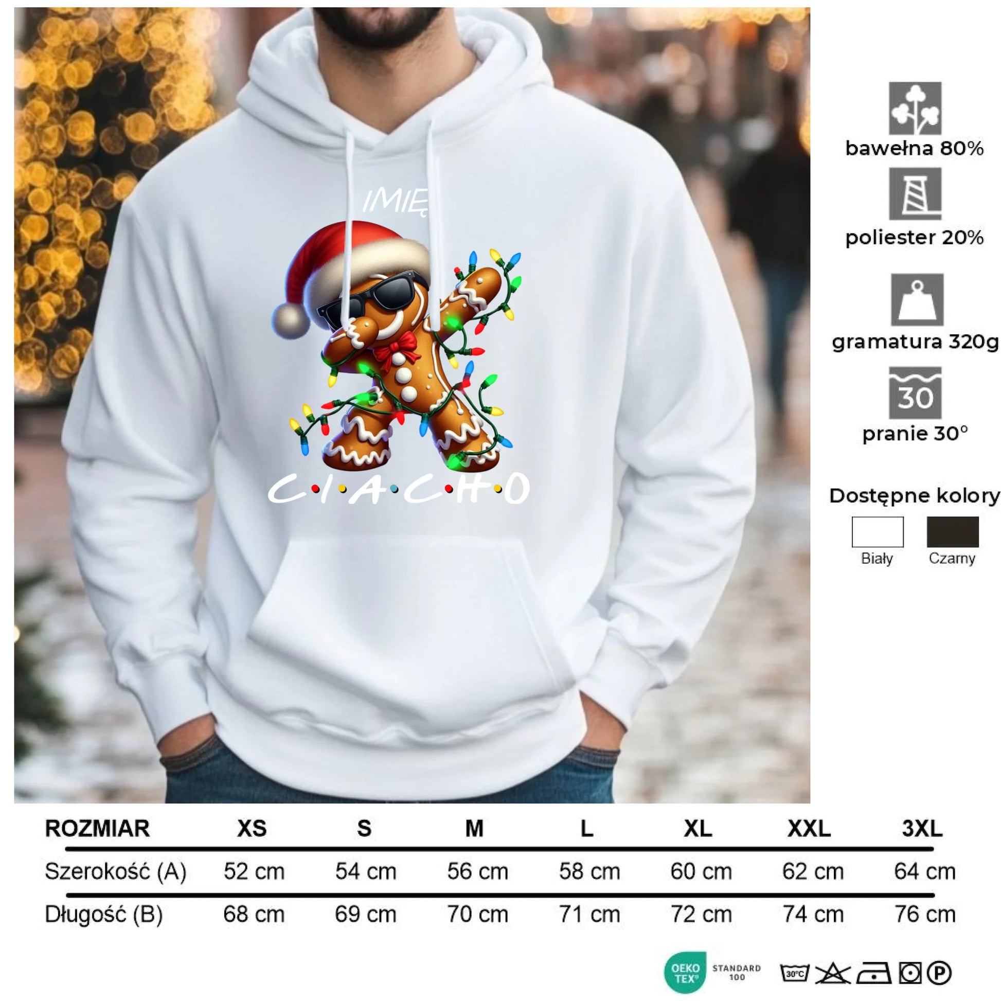 Ciacho | Personalizowana świąteczna bluza męska z kapturem BN94 - StoryCups.pl