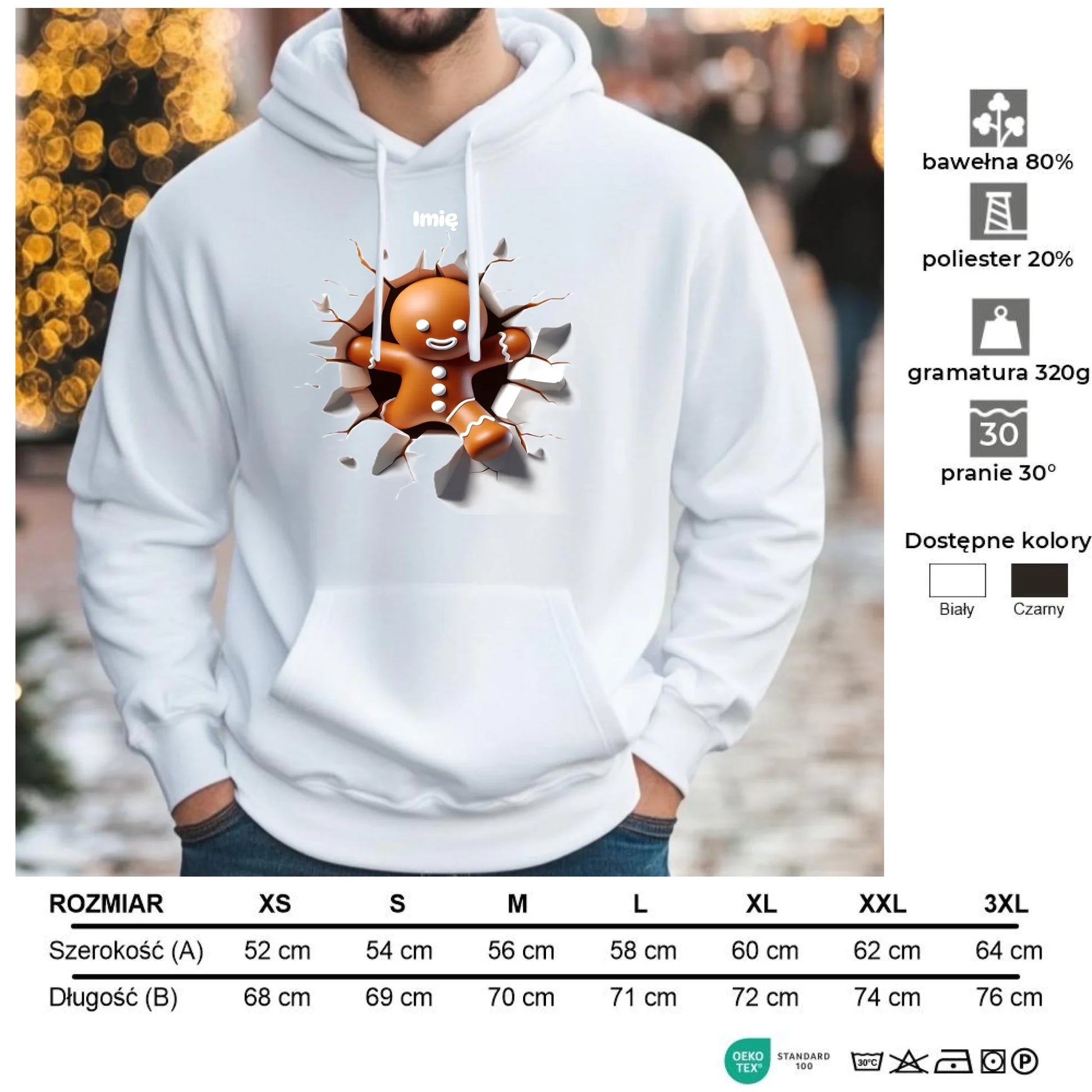 Pierniczek 3D | Personalizowana świąteczna bluza męska z kapturem BN81 - StoryCups.pl