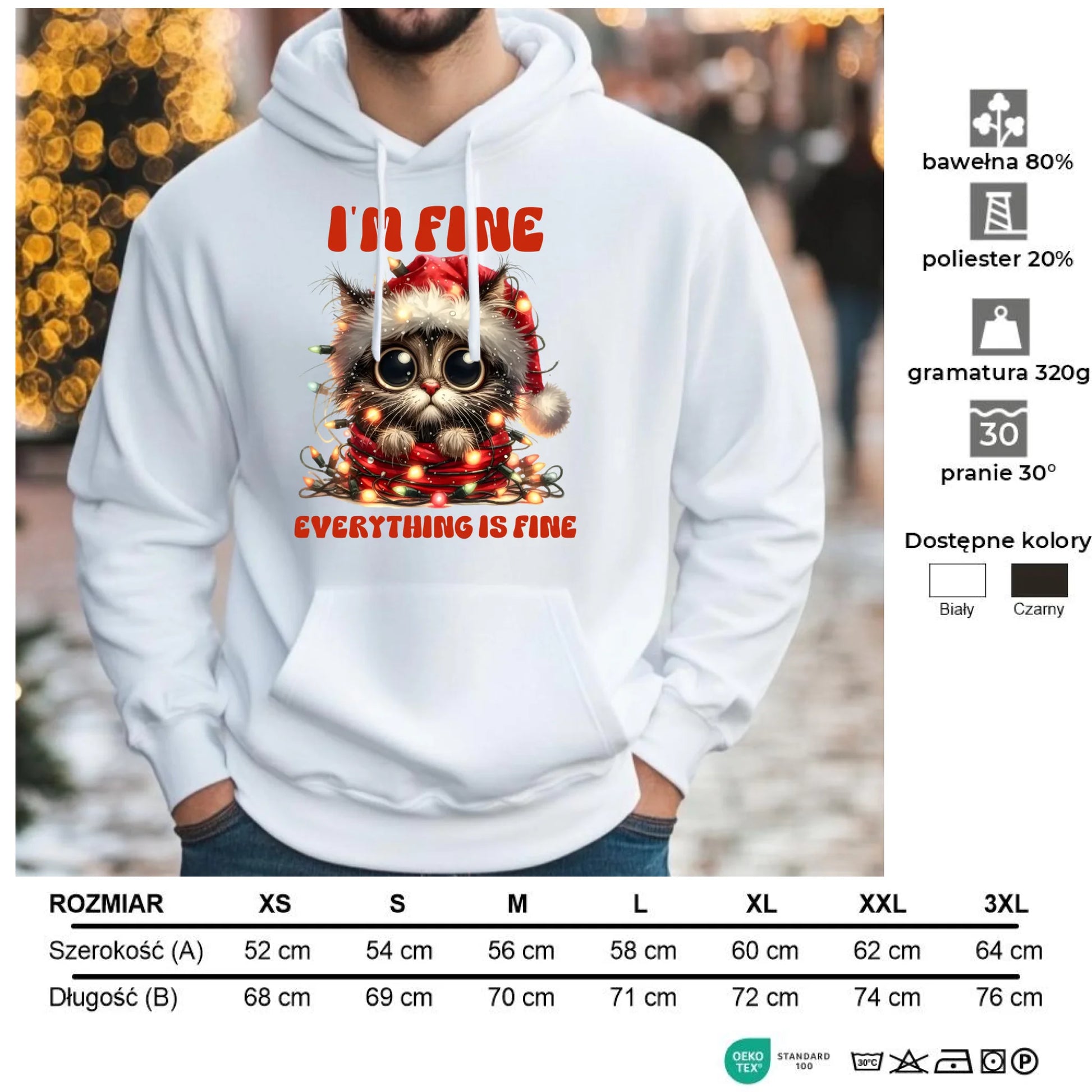 Wszystko jest w porządku | Świąteczna bluza męska z kapturem BN67 - StoryCups.pl