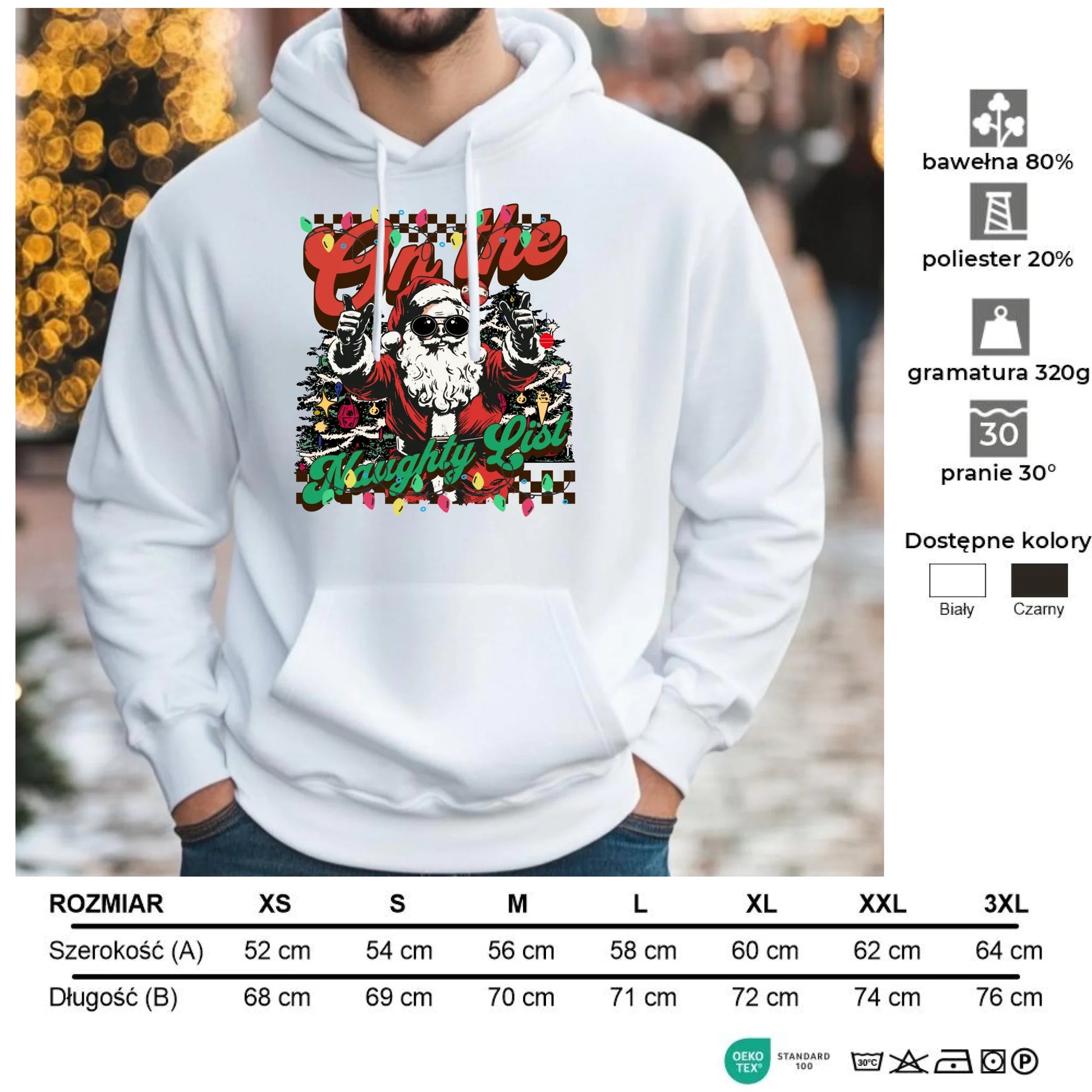 Na liście niegrzecznych | Świąteczna bluza męska z kapturem BN50 - StoryCups.pl