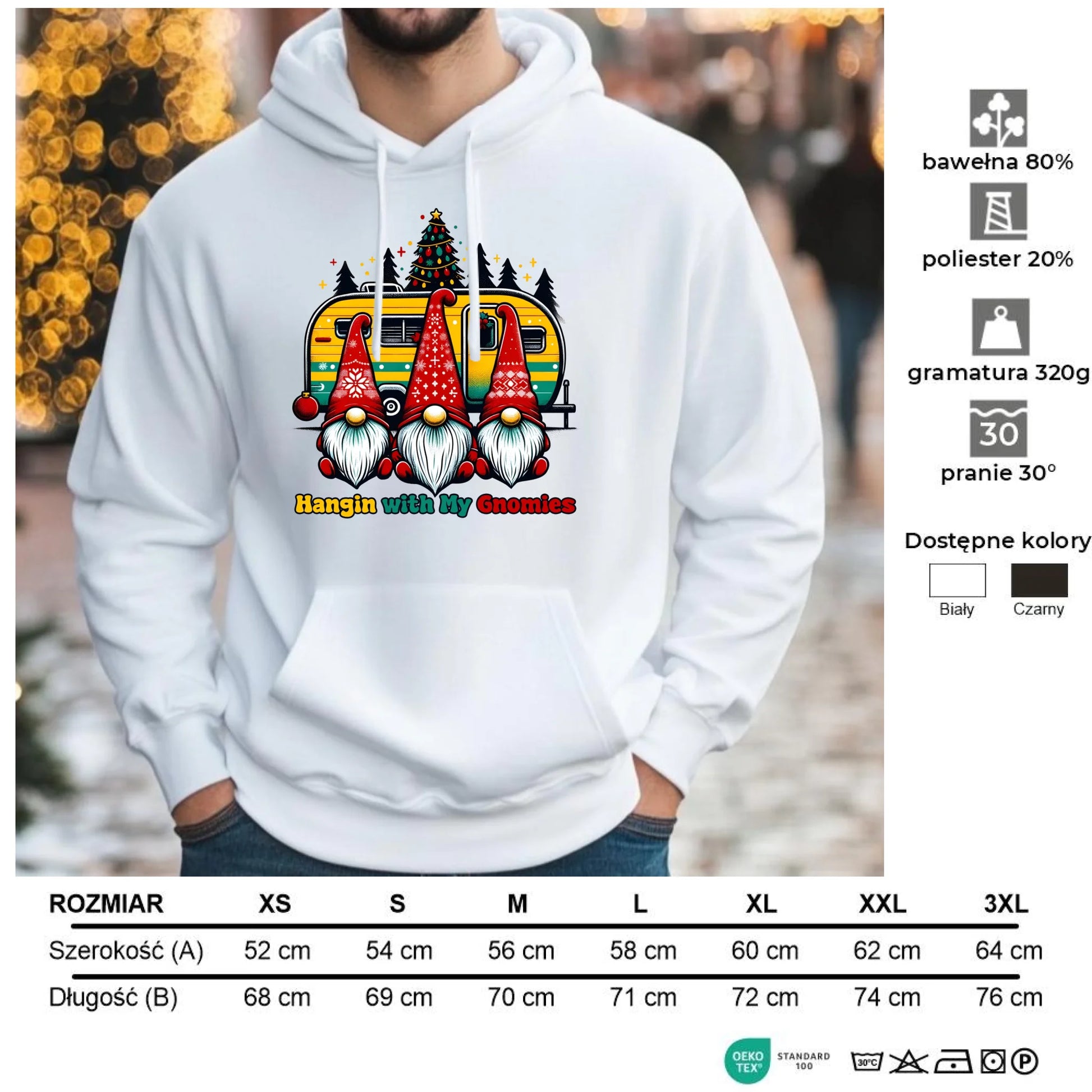 Święta z gnomami | Świąteczna bluza męska z kapturem BN41 - StoryCups.pl