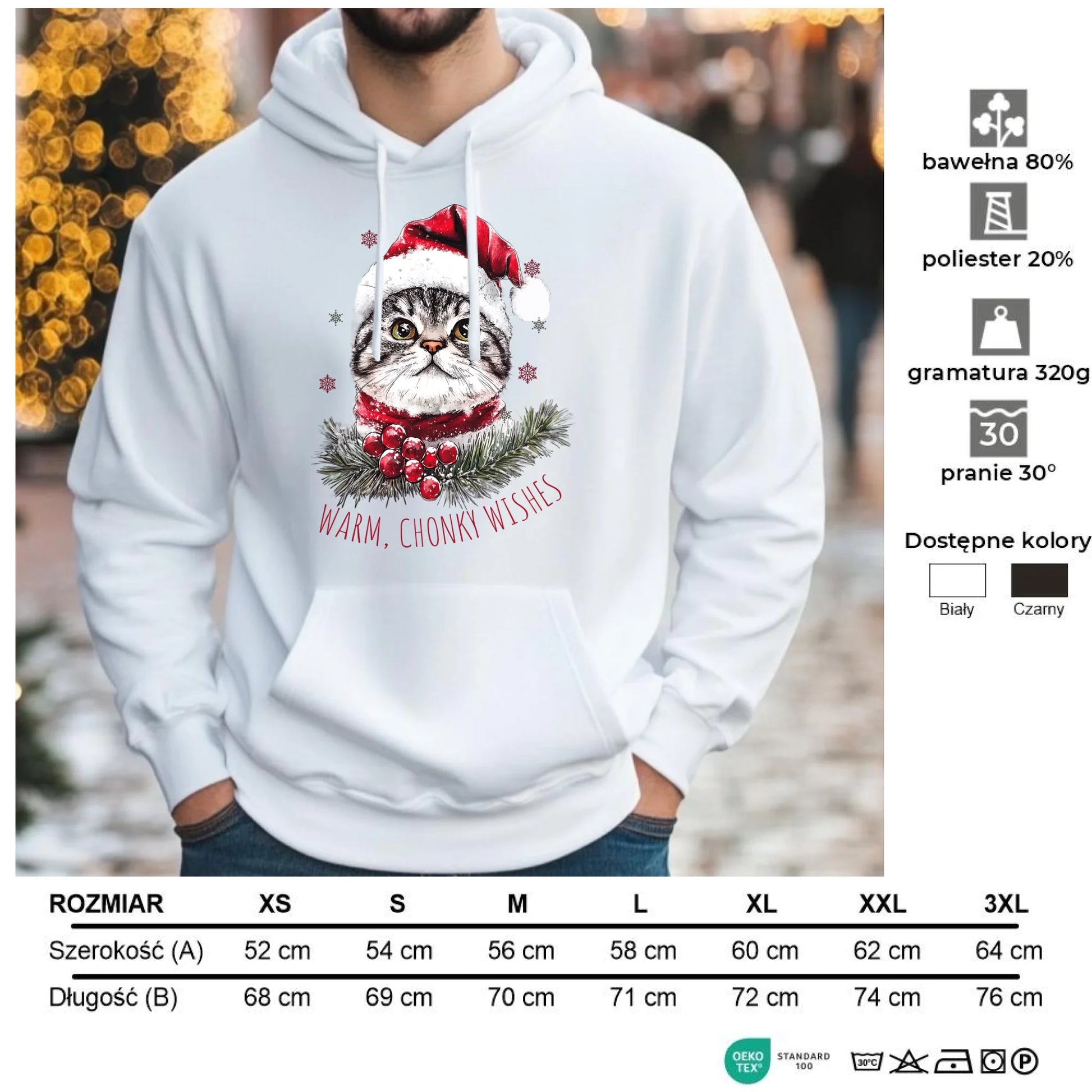 Warm, Chonky Wishes | Świąteczna bluza męska z kapturem BN36 - StoryCups.pl