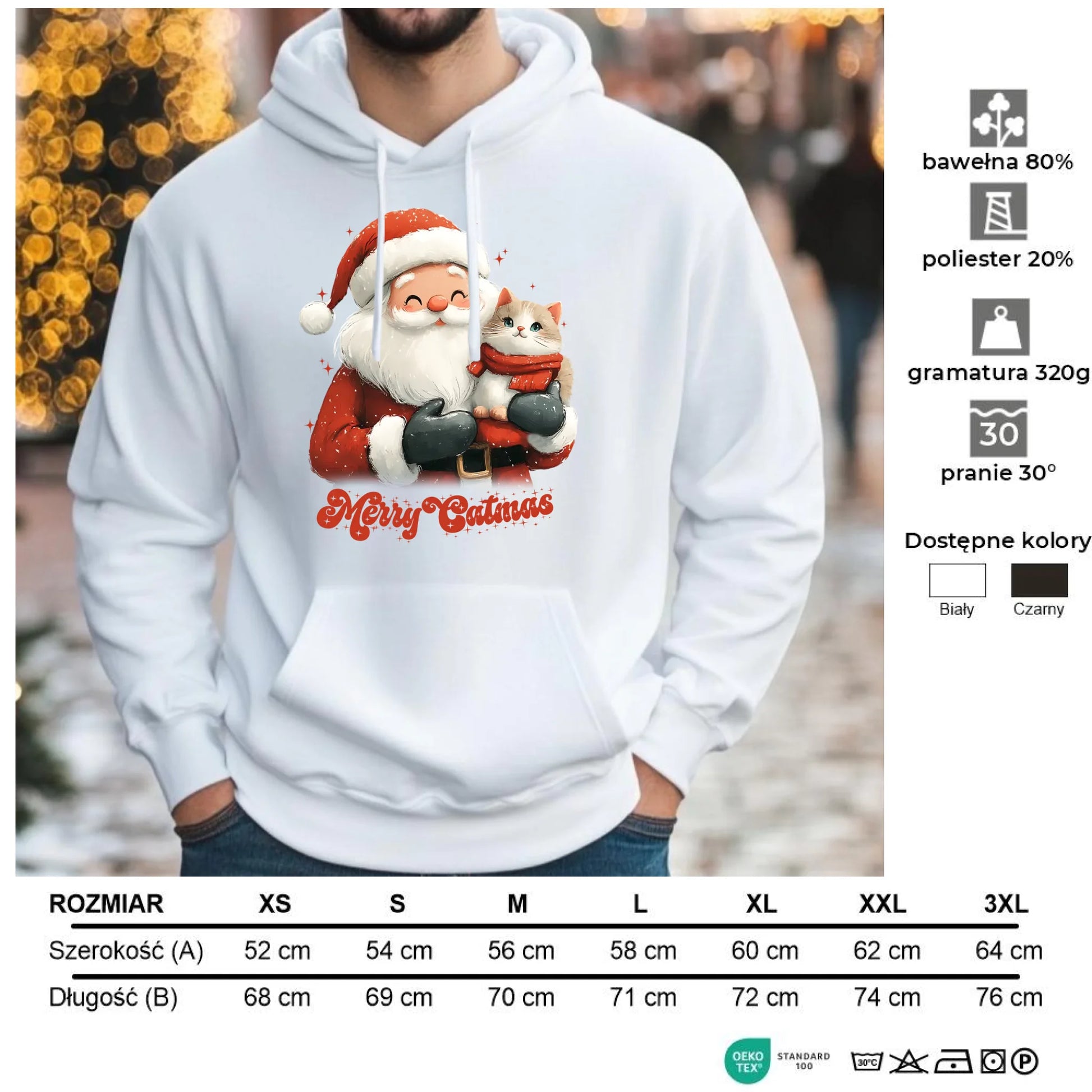 Merry Catmas | Świąteczna bluza męska z kapturem BN38 - StoryCups.pl