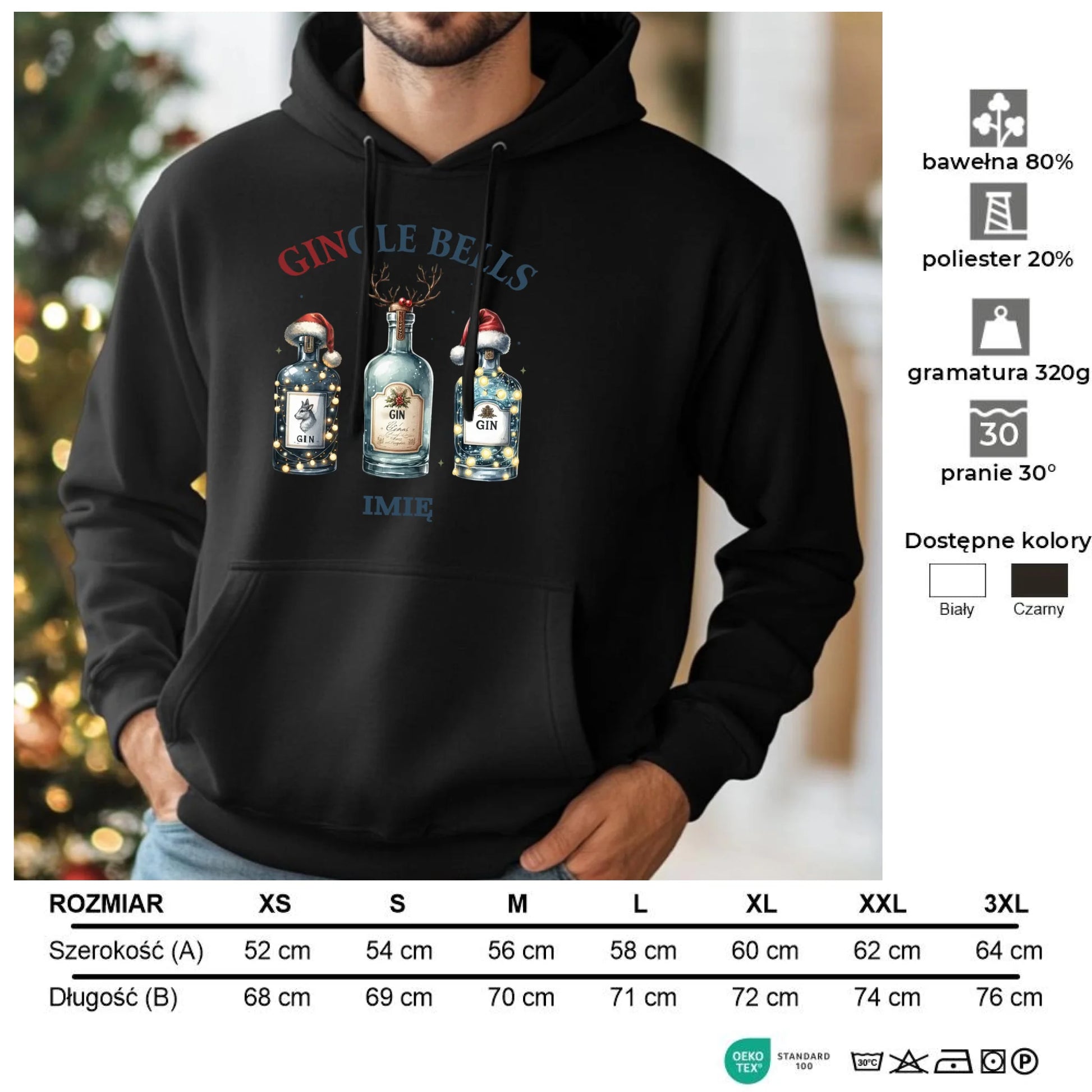 Gingle bells | Personalizowana świąteczna bluza męska z kapturem BN68 - StoryCups.pl