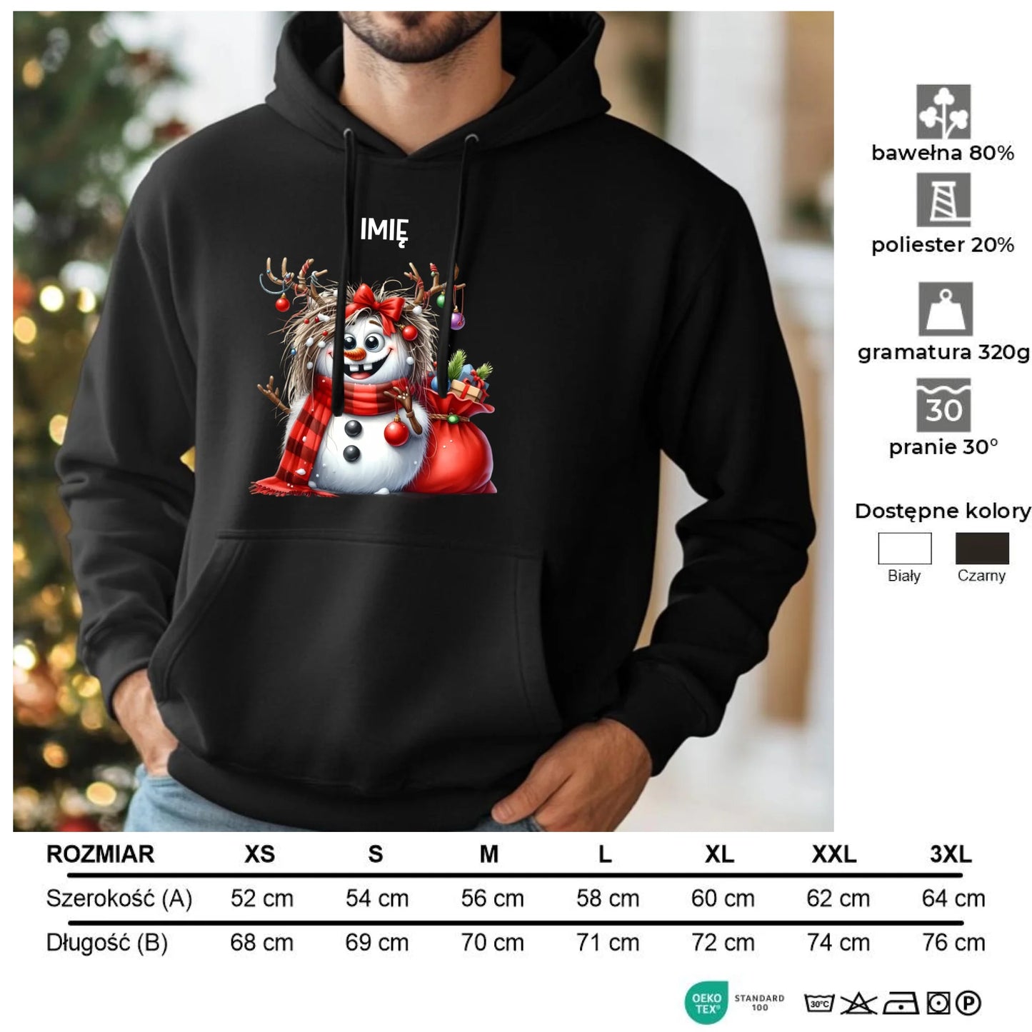 Bałwanek | Personalizowana świąteczna bluza męska z kapturem BN70 - StoryCups.pl