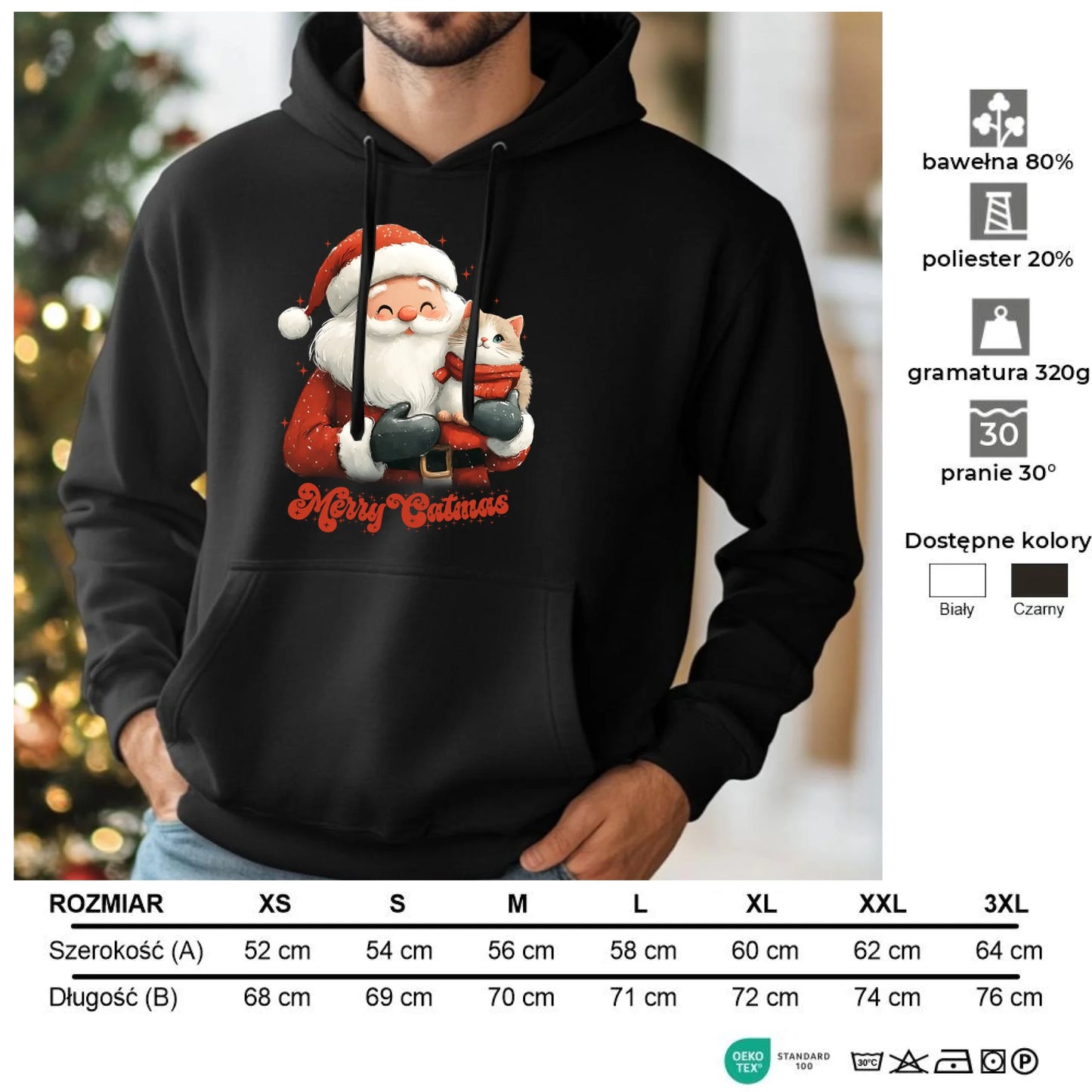 Merry Catmas | Świąteczna bluza męska z kapturem BN38 - StoryCups.pl