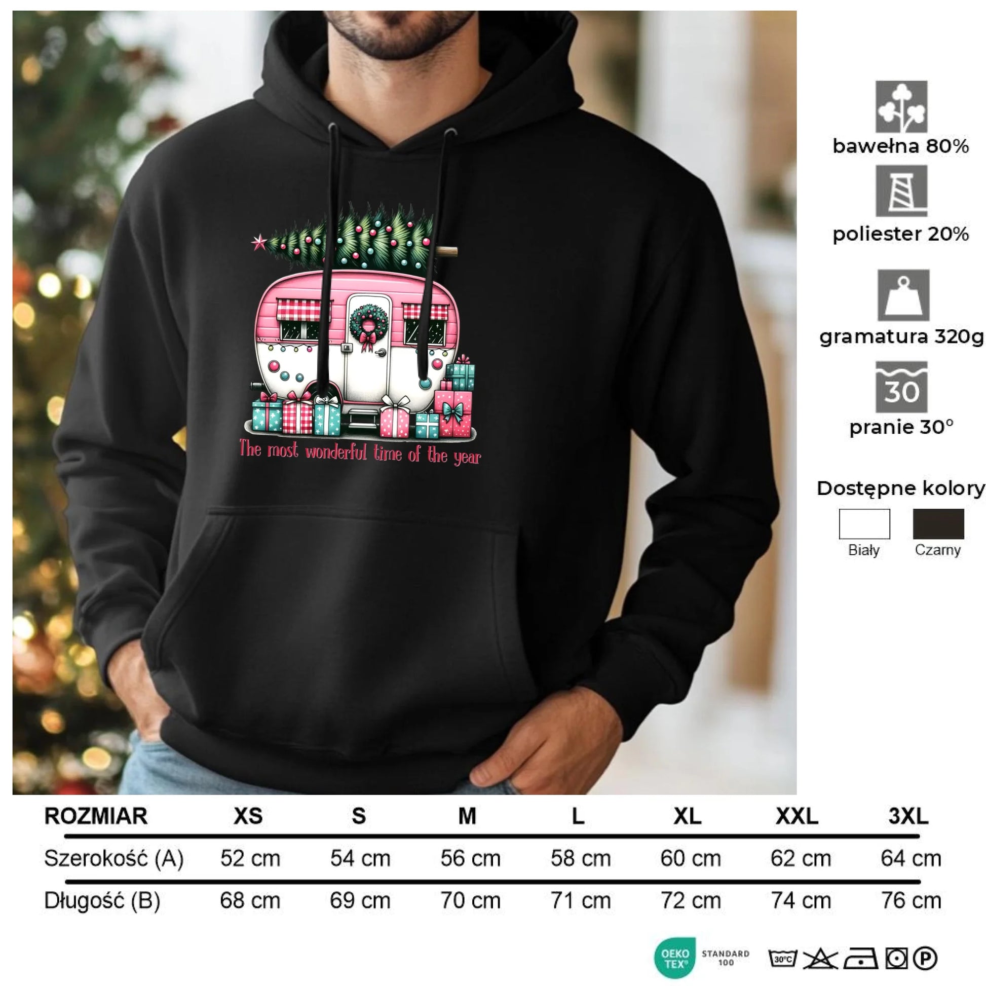 Kempingowe Święta | Świąteczna bluza męska z kapturem BN40 - StoryCups.pl